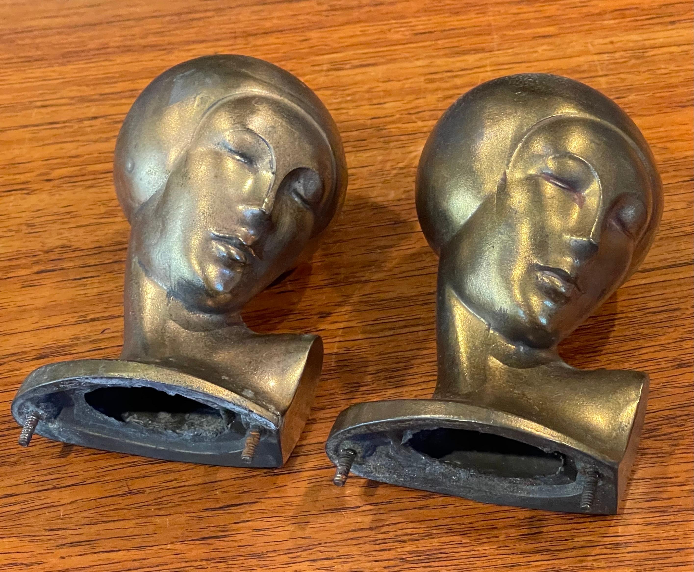 Pair of Vintage Art Deco Goldtone Heads or Busts of a Woman by Frankart For Sale 2
