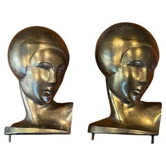 Pair of Vintage Art Deco Goldtone Heads or Busts of a Woman by Frankart