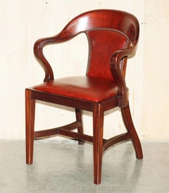 PAAR VINTAGE-ART-DECO-ESSZIMMER- UND BÜROSESSEL AUS HARTEM HOLZ MIT OXBLOOD-LEDERBEZUG