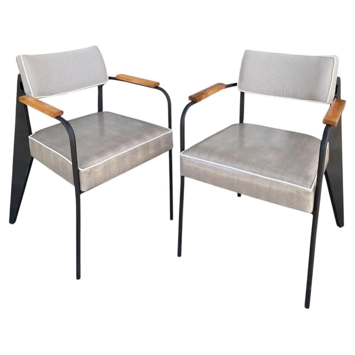 Pair of Vintage Art Deco Jean Prouvé Attr Direction Armchairs For Sale