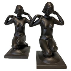 Pair of Vintage Art Deco Kneeling Nude Women or "Flapper Girl" Bookends
