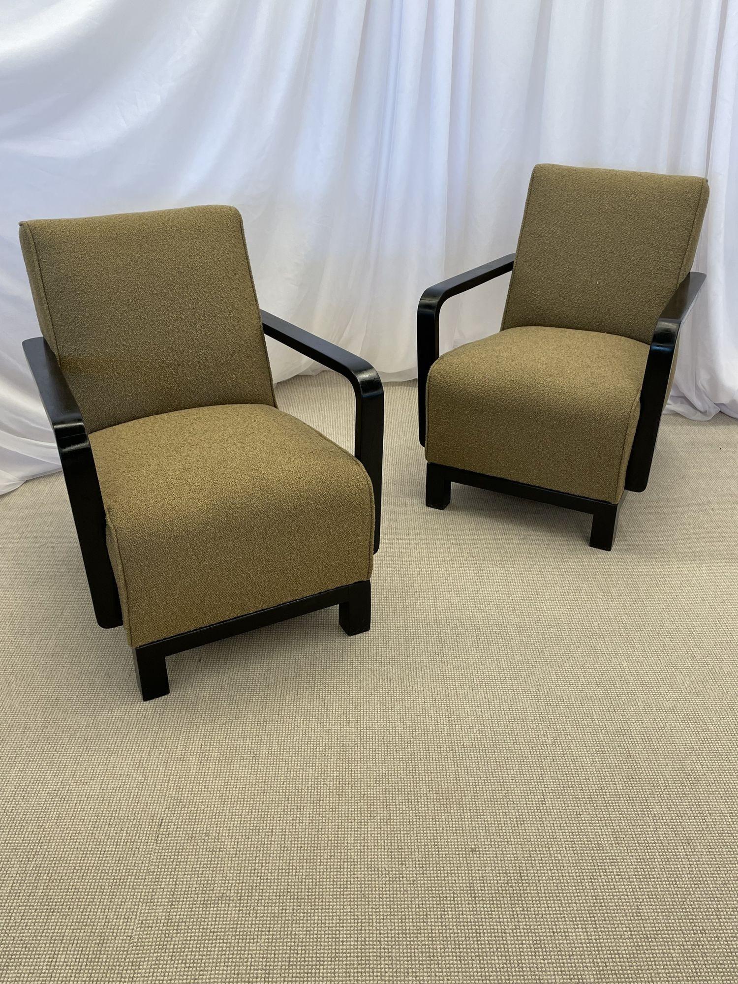 Pair of Vintage Art Deco Lounge / Arm Chairs, Ebony Wood, Boucle, Sweden, 1940s In Good Condition For Sale In Stamford, CT