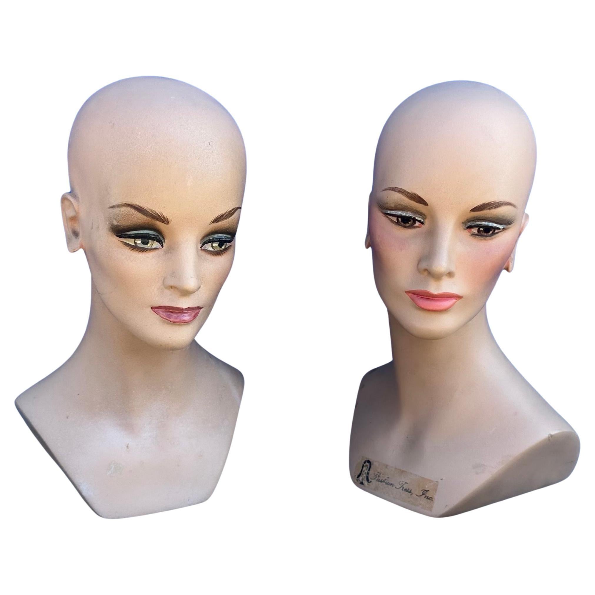 Pair of Vintage Art Deco Mannequin Heads / Busts  For Sale 11