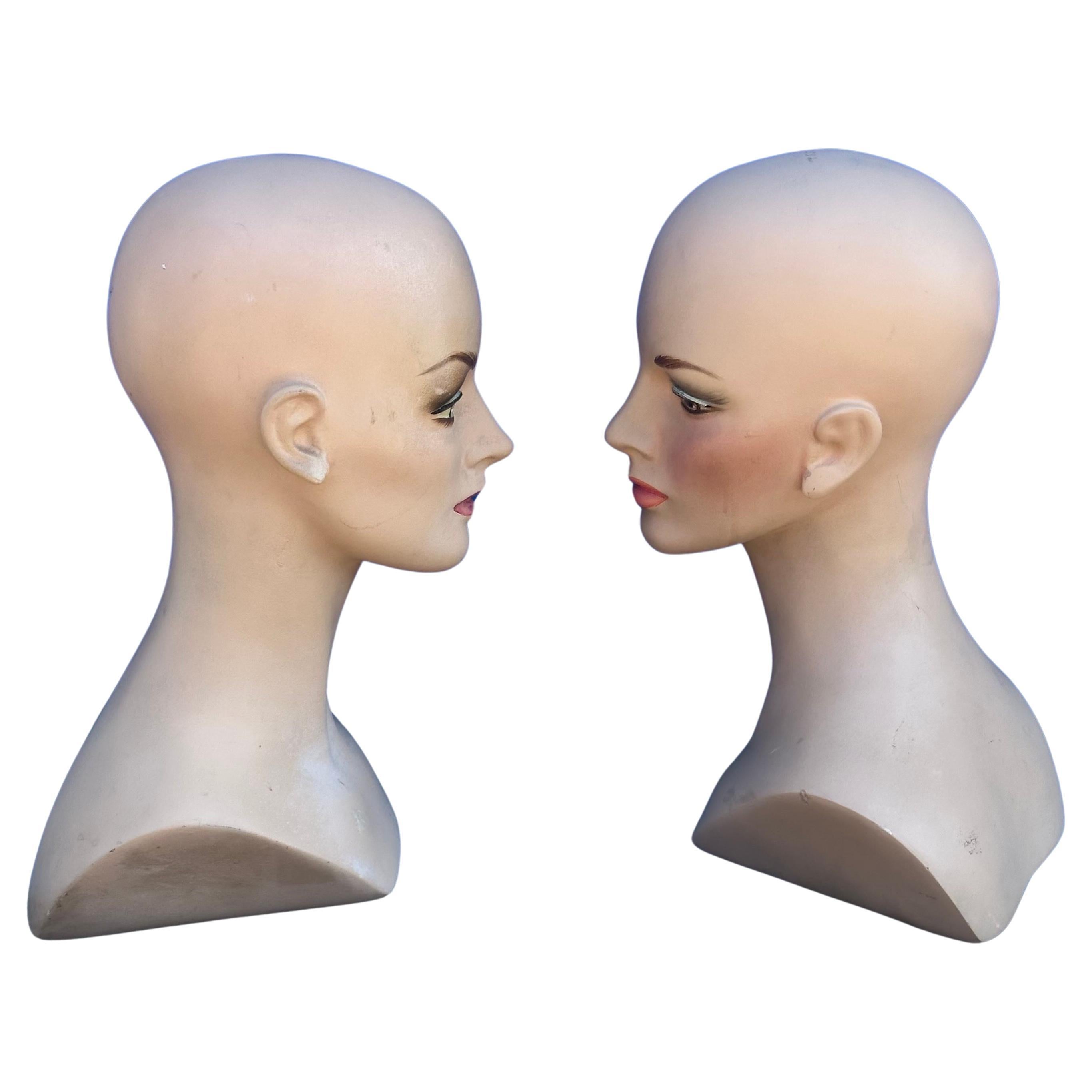 A nice pair of vintage art deco mannequin heads / busts / wig models, circa 1930s.  The pair are in very good vinatage condition and measure 9