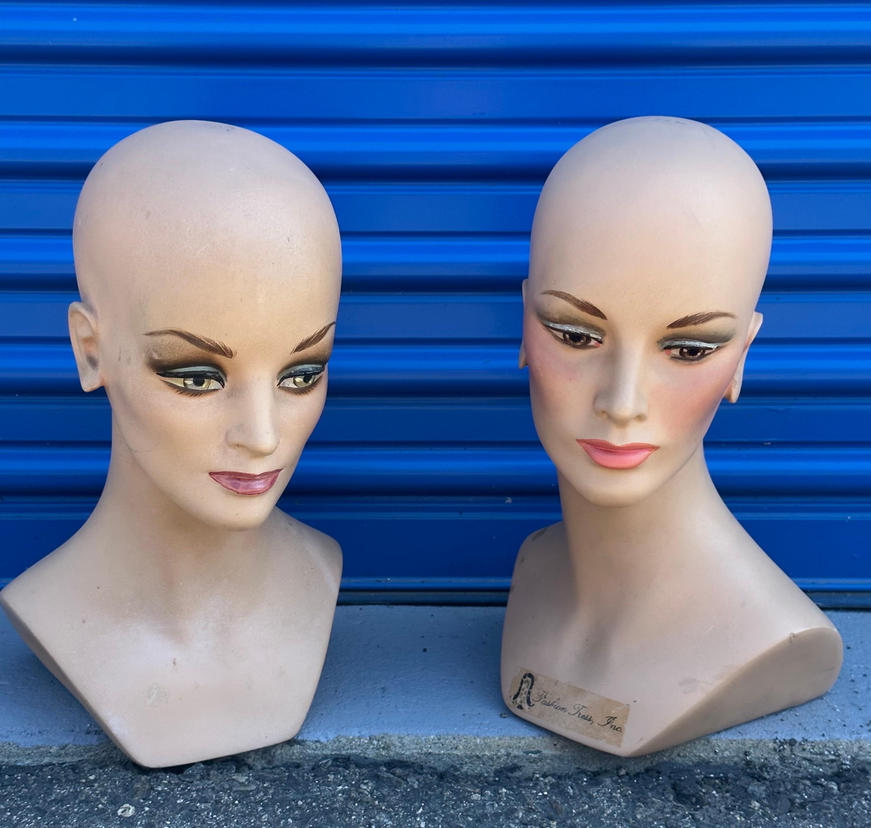 Pair of Vintage Art Deco Mannequin Heads / Busts  In Good Condition For Sale In San Diego, CA