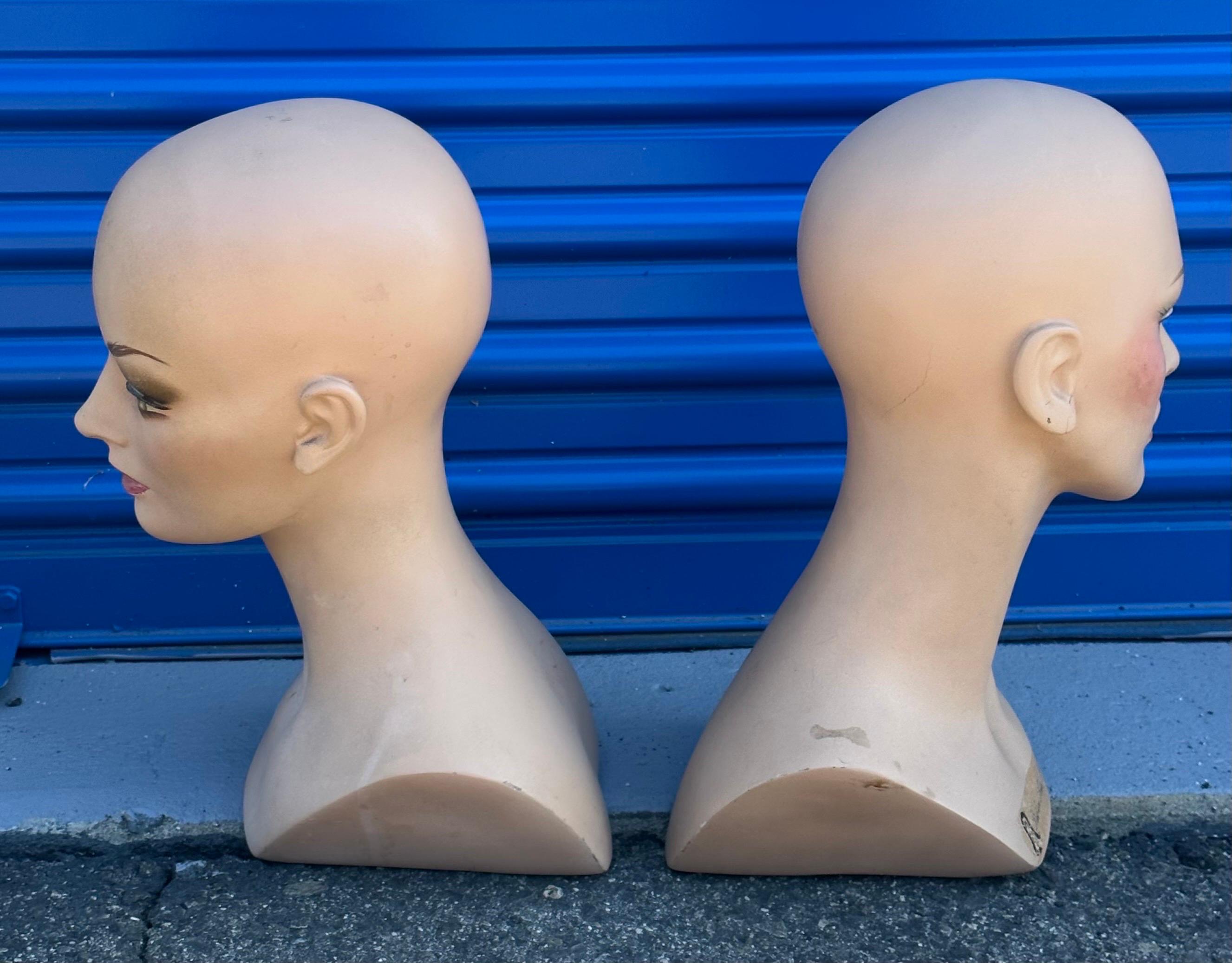 Plastic Pair of Vintage Art Deco Mannequin Heads / Busts  For Sale