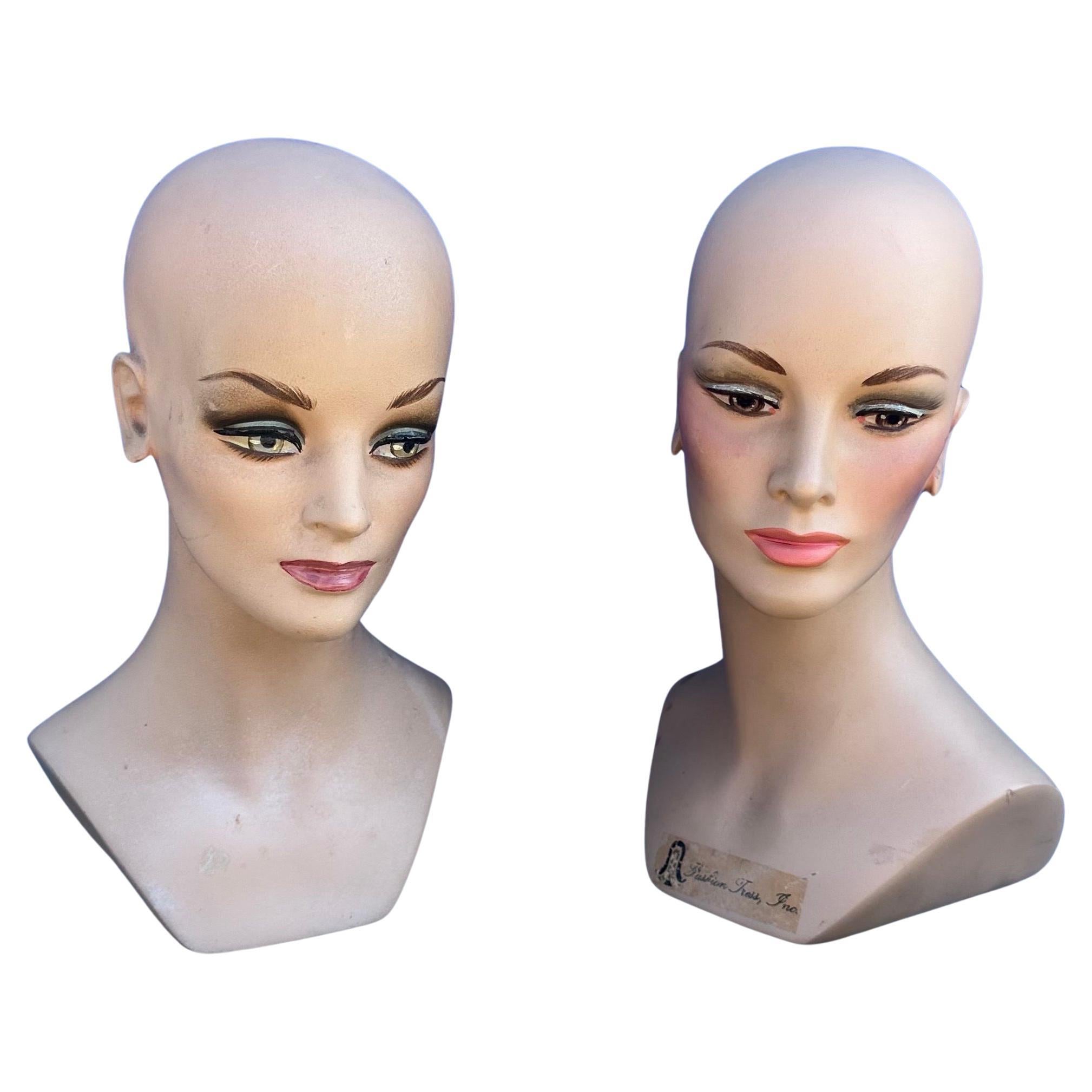 Pair of Vintage Art Deco Mannequin Heads / Busts  For Sale