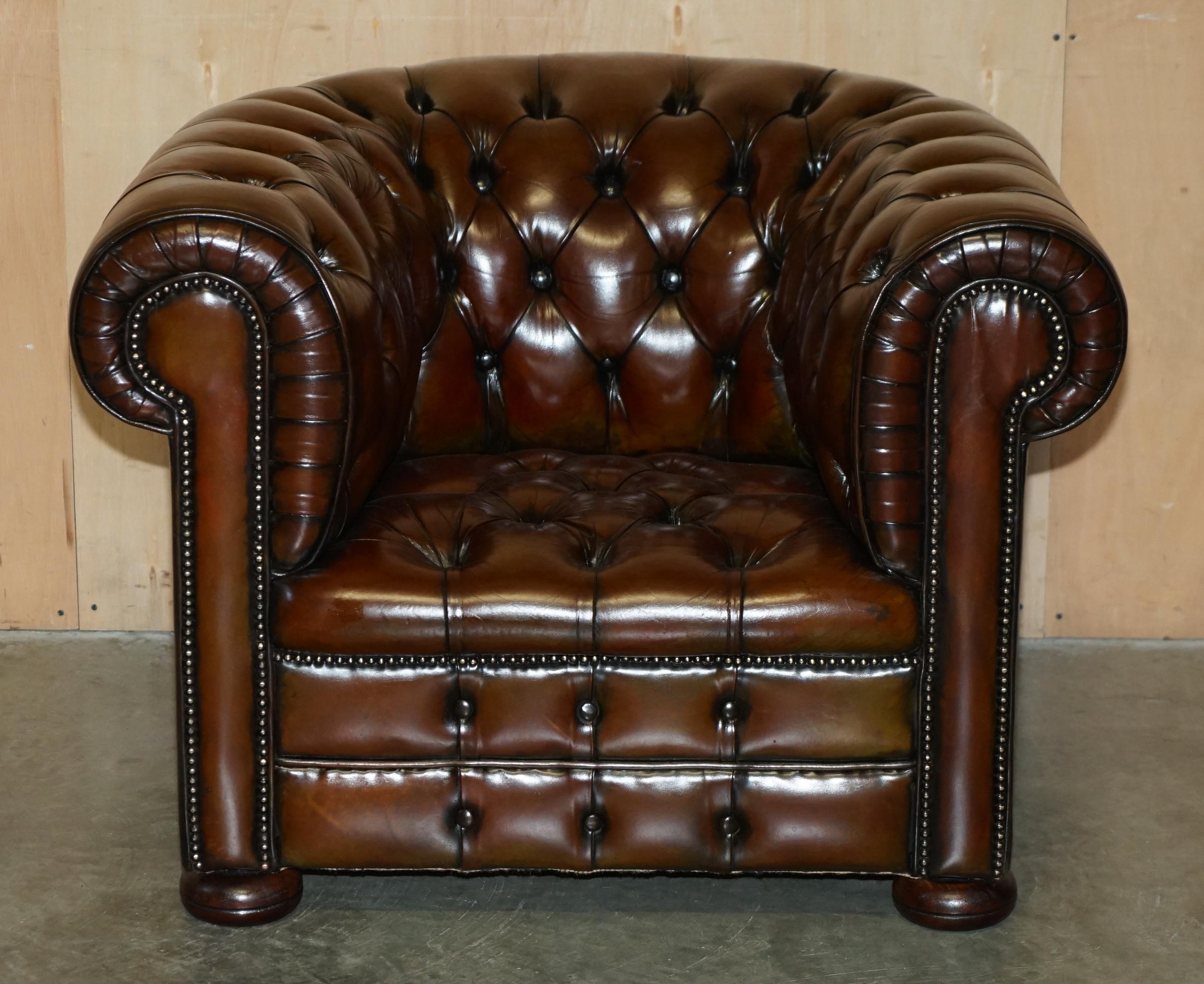 COPPIA DI POLTRONE D'EPOCA ART DECO RISTRUTTURATE IN PELLE MARRONE DI CHEsterfield in vendita 6