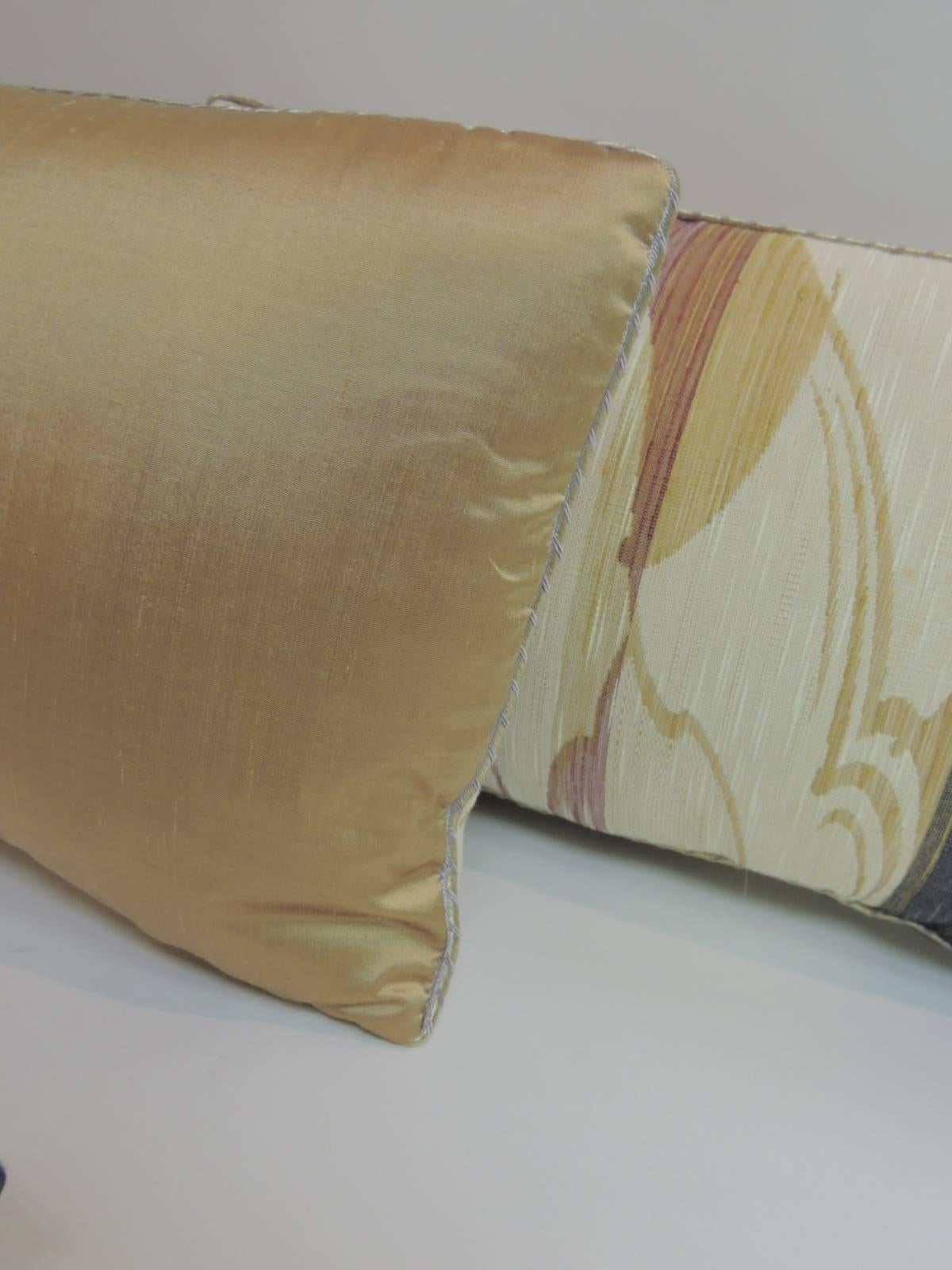 Japanese Pair of Vintage Art Deco Style Gold and Black Obi Lumbar Decorative Pillows