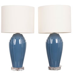 Pair of Vintage Art Deco Style Lamps with Shades