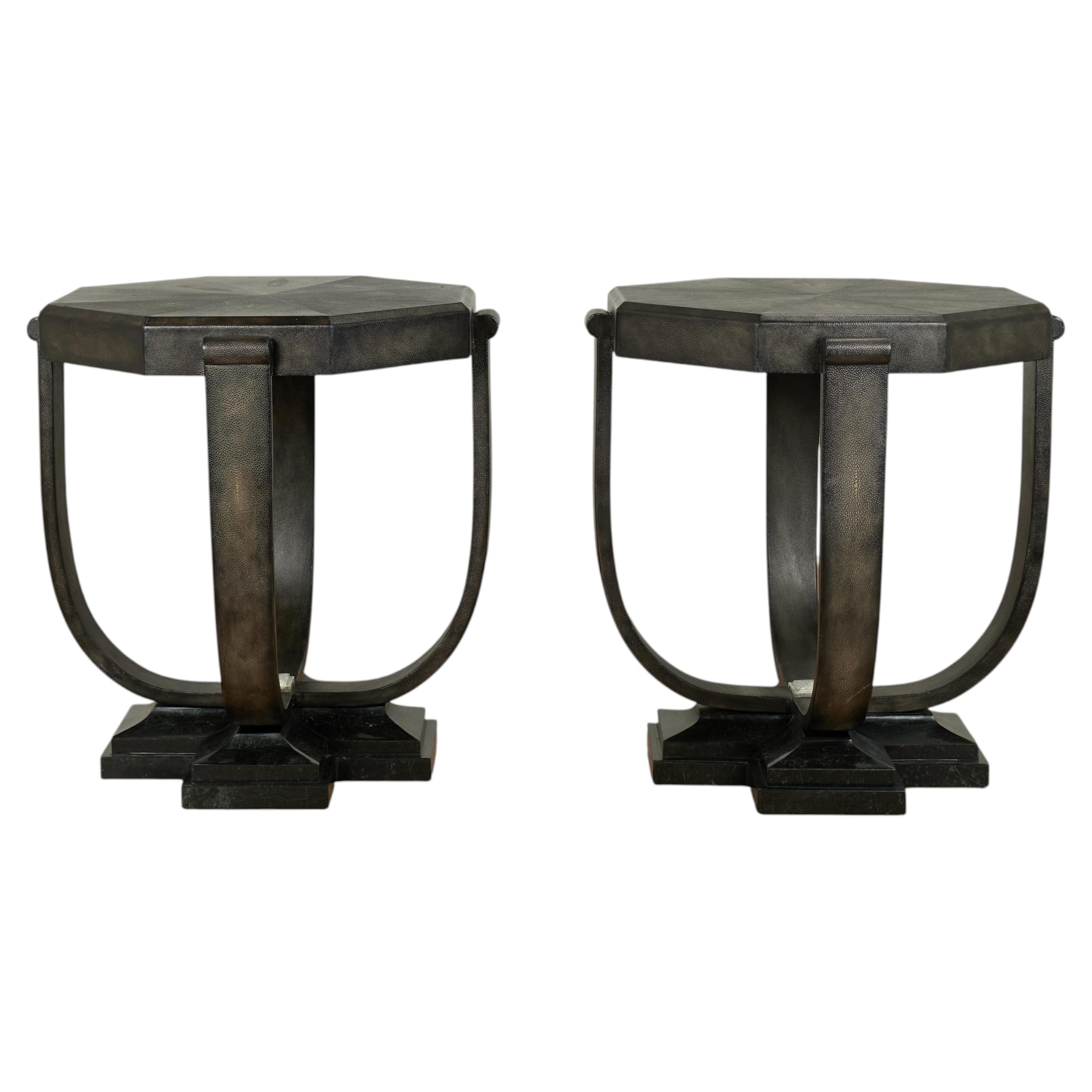Pair of Vintage Art Deco Style Tables in Faux Shagreen by Maitland Smith