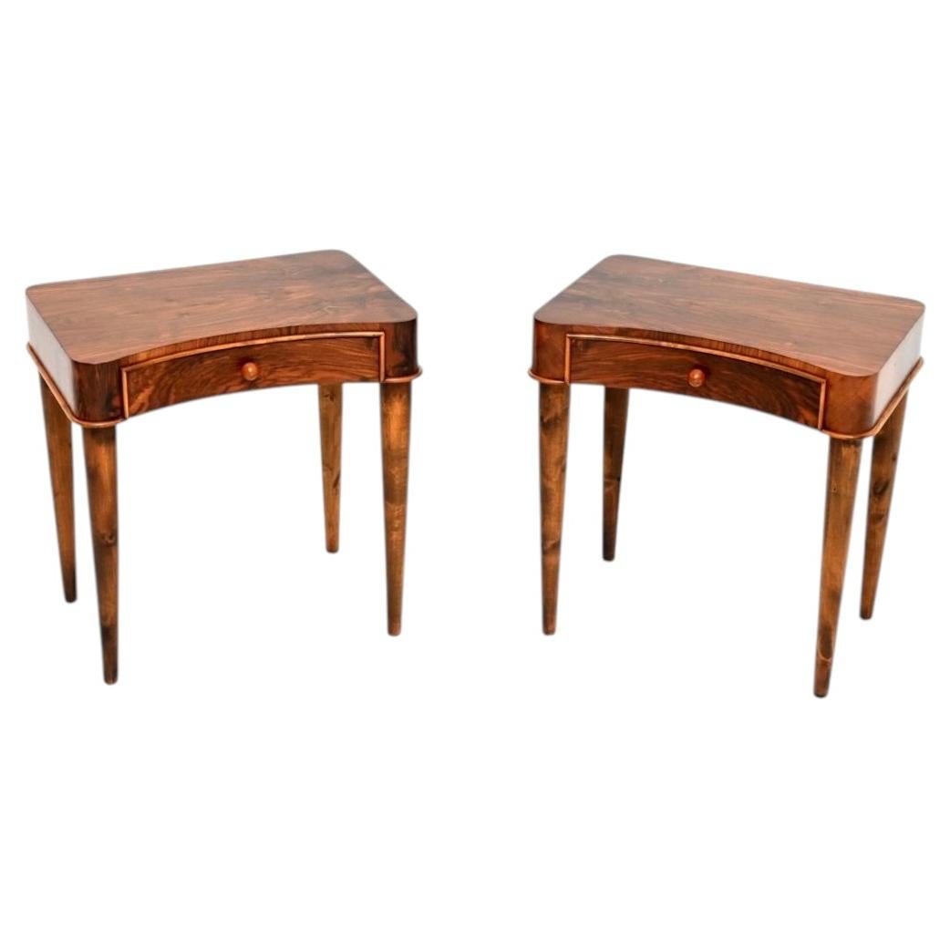 Pair of Vintage Art Deco Swedish Walnut Side Tables For Sale