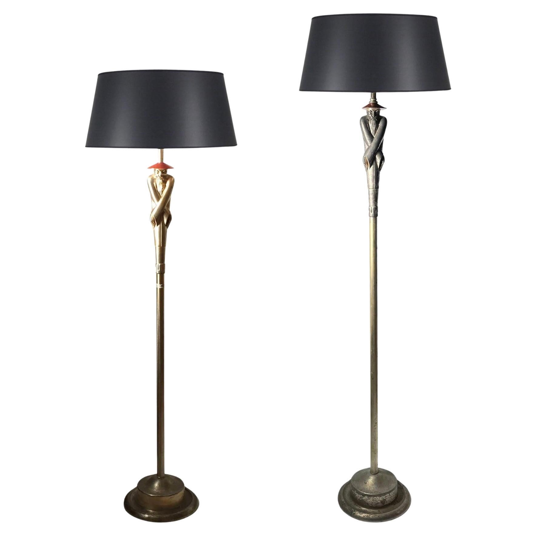 Pair of Vintage Art Deco Viktor Schreckengost Chinoiserie Floor Lamps For Sale