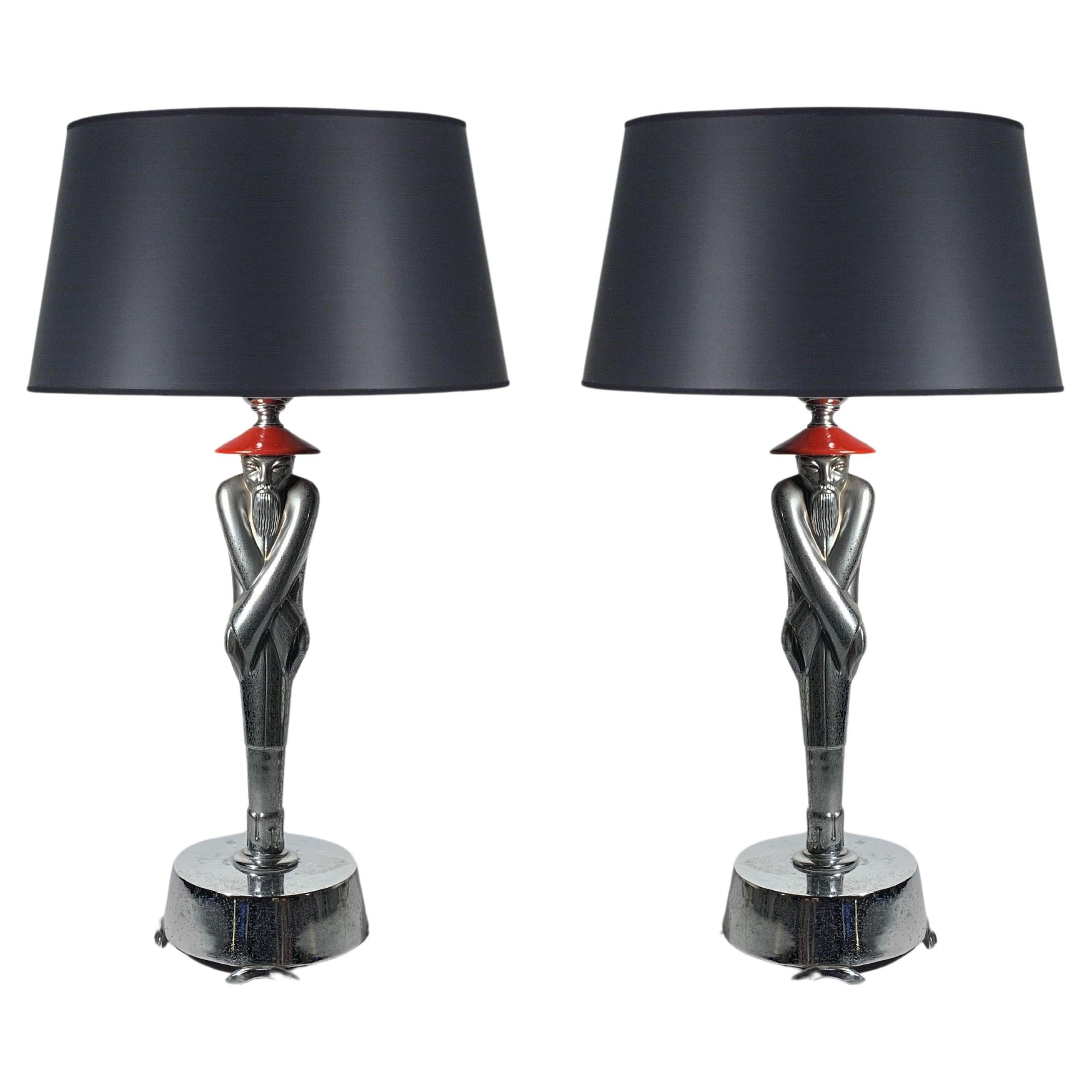 Pair of Vintage Art Deco Viktor Schreckengost Chinoiserie Table Lamps For Sale