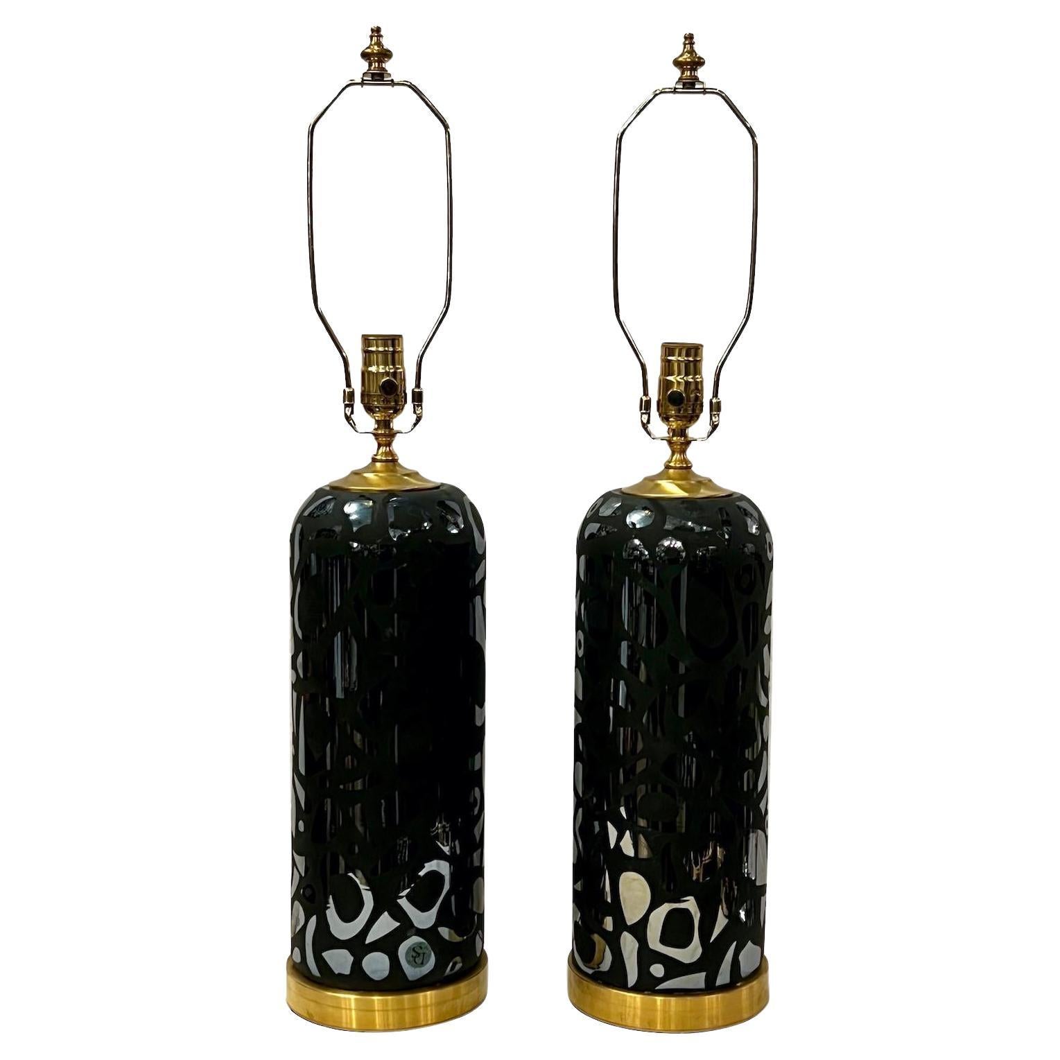 Pair of Vintage Art Glass Lamps For Sale