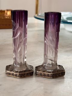 Pair of Vintage Art Nouveau Crystal Cut Vases by Moser
