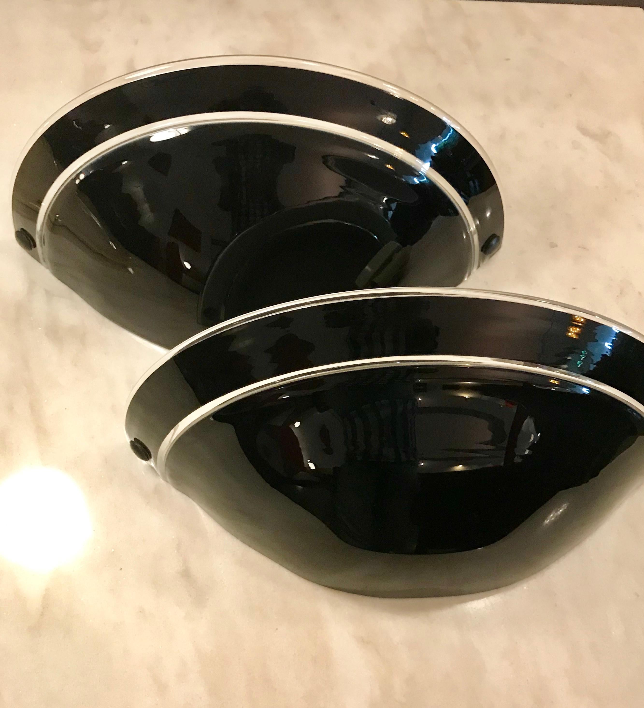 Italian Pair of Vintage Artemide Black Glass Wall Sconce, Italy, 1970s