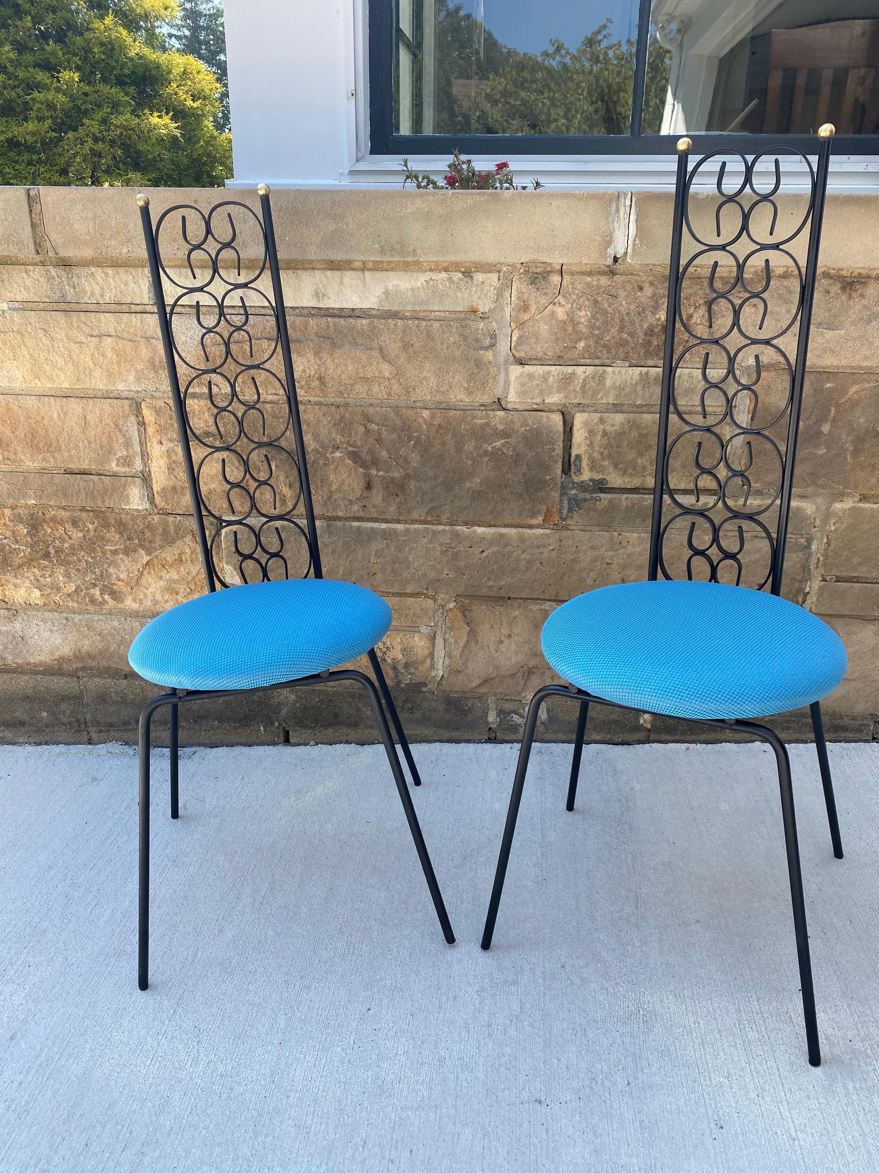 Fabric Pair of Vintage Arthur Umanoff Wrought Iron Chairs For Sale
