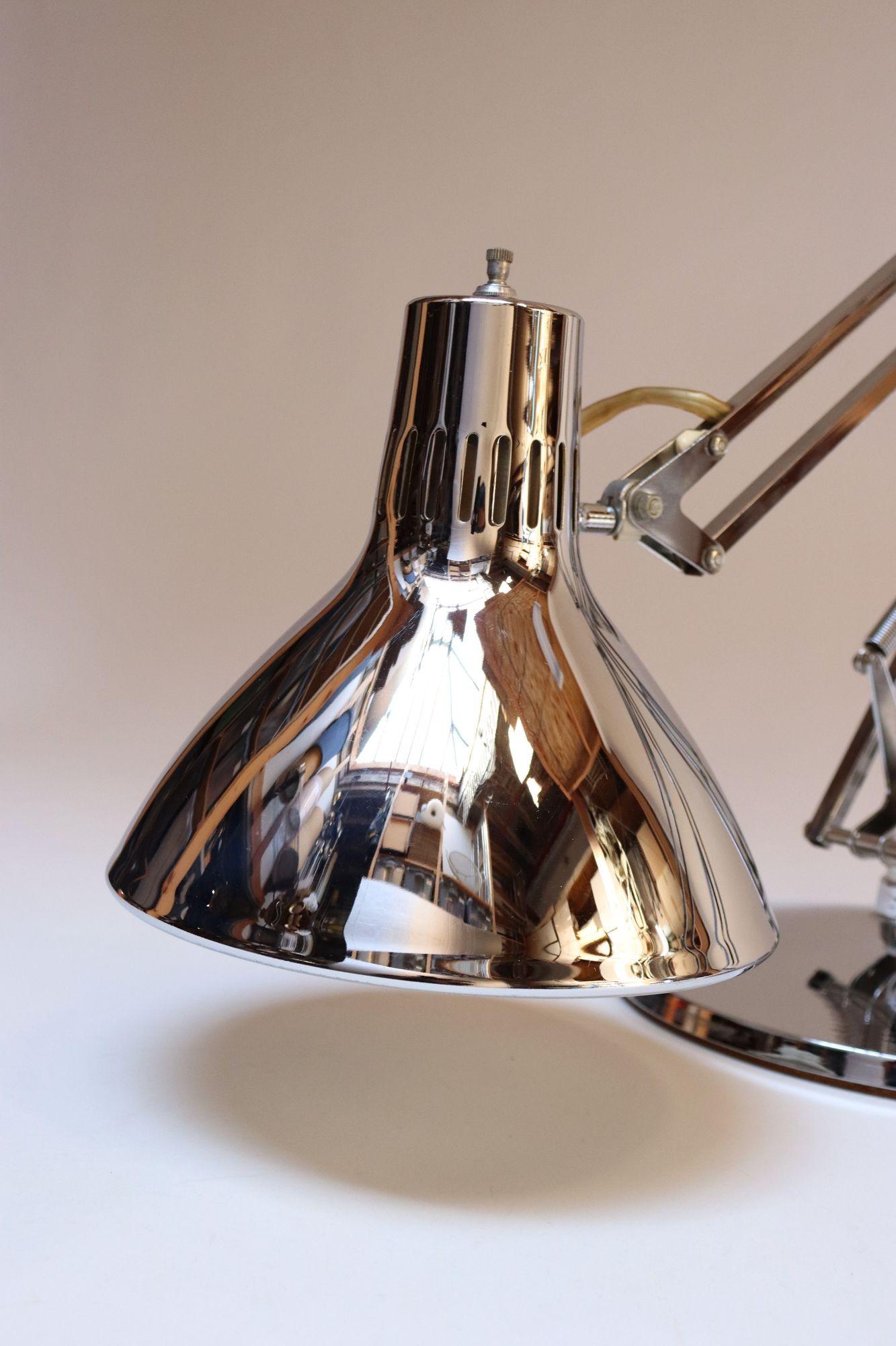 Pair of Vintage Articulating Chrome Desk/Task Lamps by Jac Jacobsen for Luxo For Sale 11