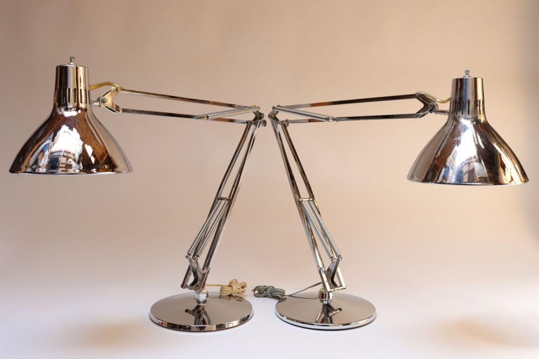 定期入れの Pair of Vintage Articulating Chrome Desk/Task Lamps by Jac デスク用タスクライト