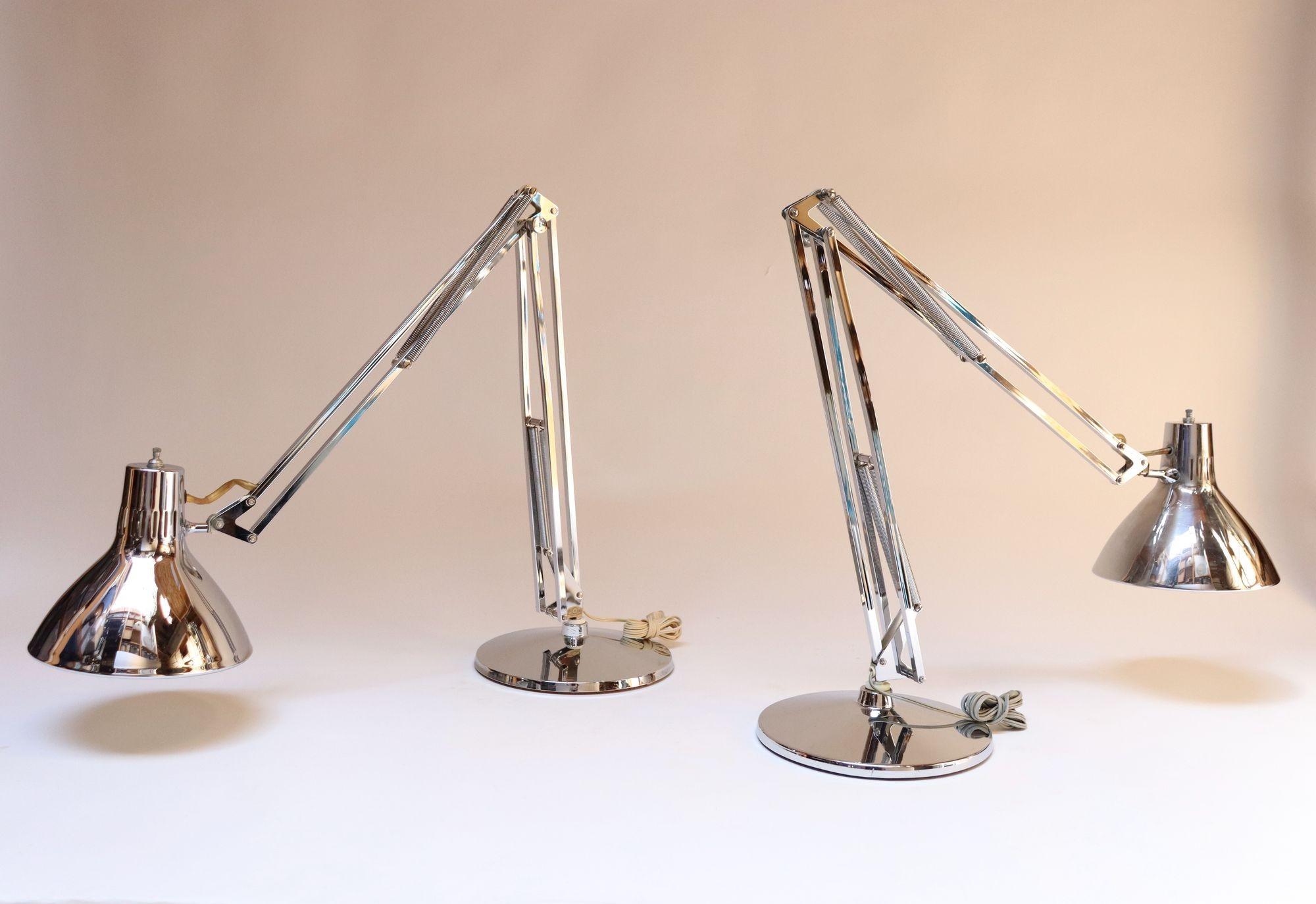 Pair of Vintage Articulating Chrome Desk/Task Lamps by Jac Jacobsen for Luxo For Sale 12