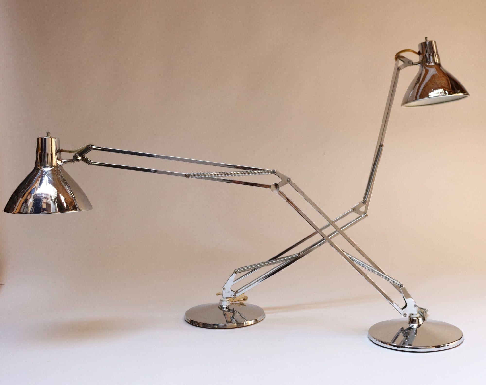 Pair of Vintage Articulating Chrome Desk/Task Lamps by Jac Jacobsen for Luxo In Good Condition For Sale In Brooklyn, NY