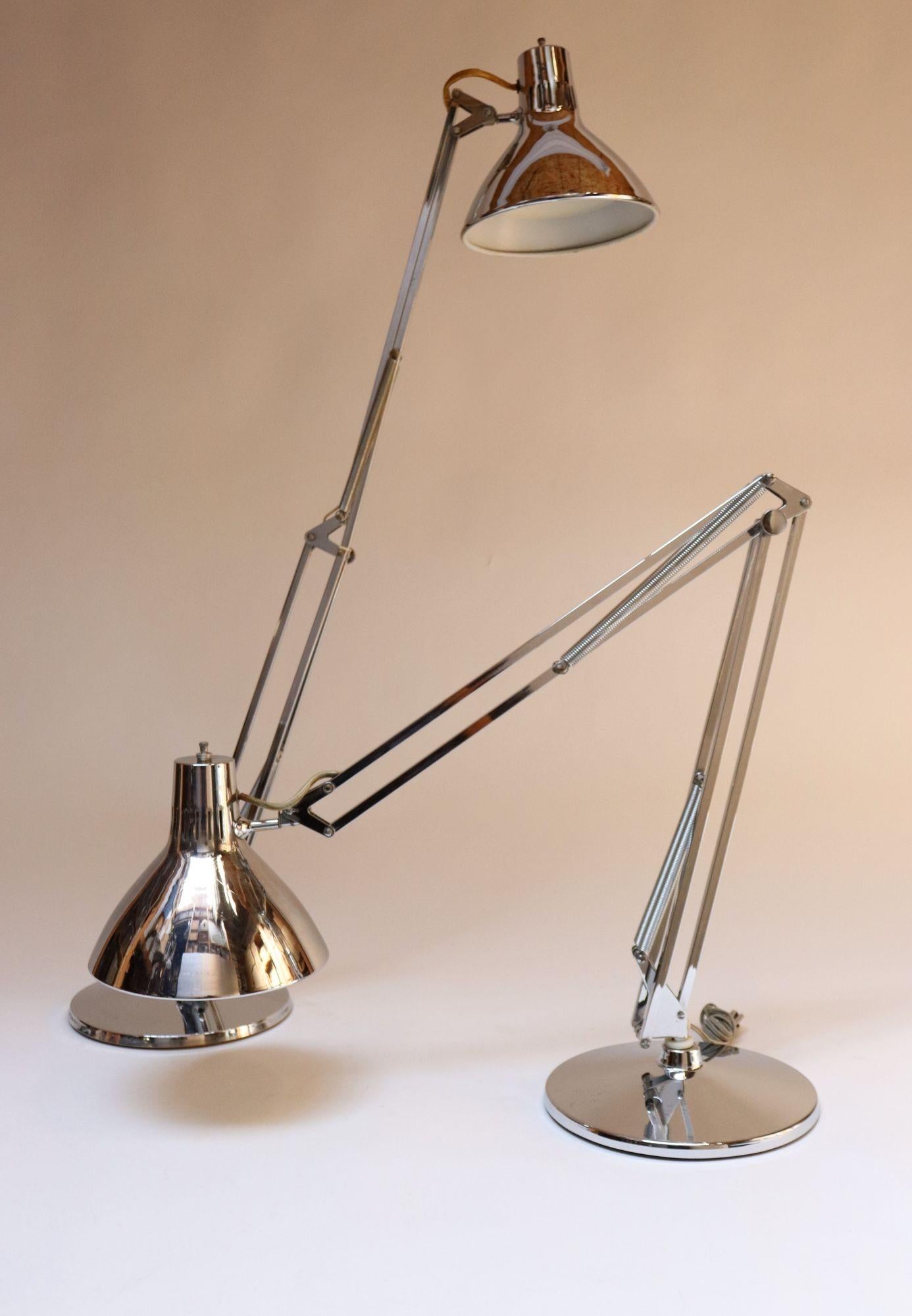 Mid-20th Century Pair of Vintage Articulating Chrome Desk/Task Lamps by Jac Jacobsen for Luxo For Sale