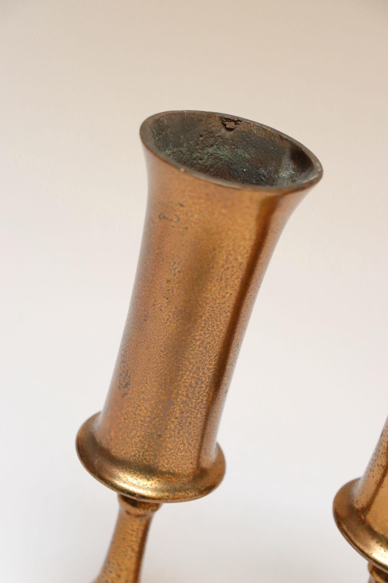 Pair of Vintage Arts and Crafts Style Copper Goblets / Bud Vases For Sale 6