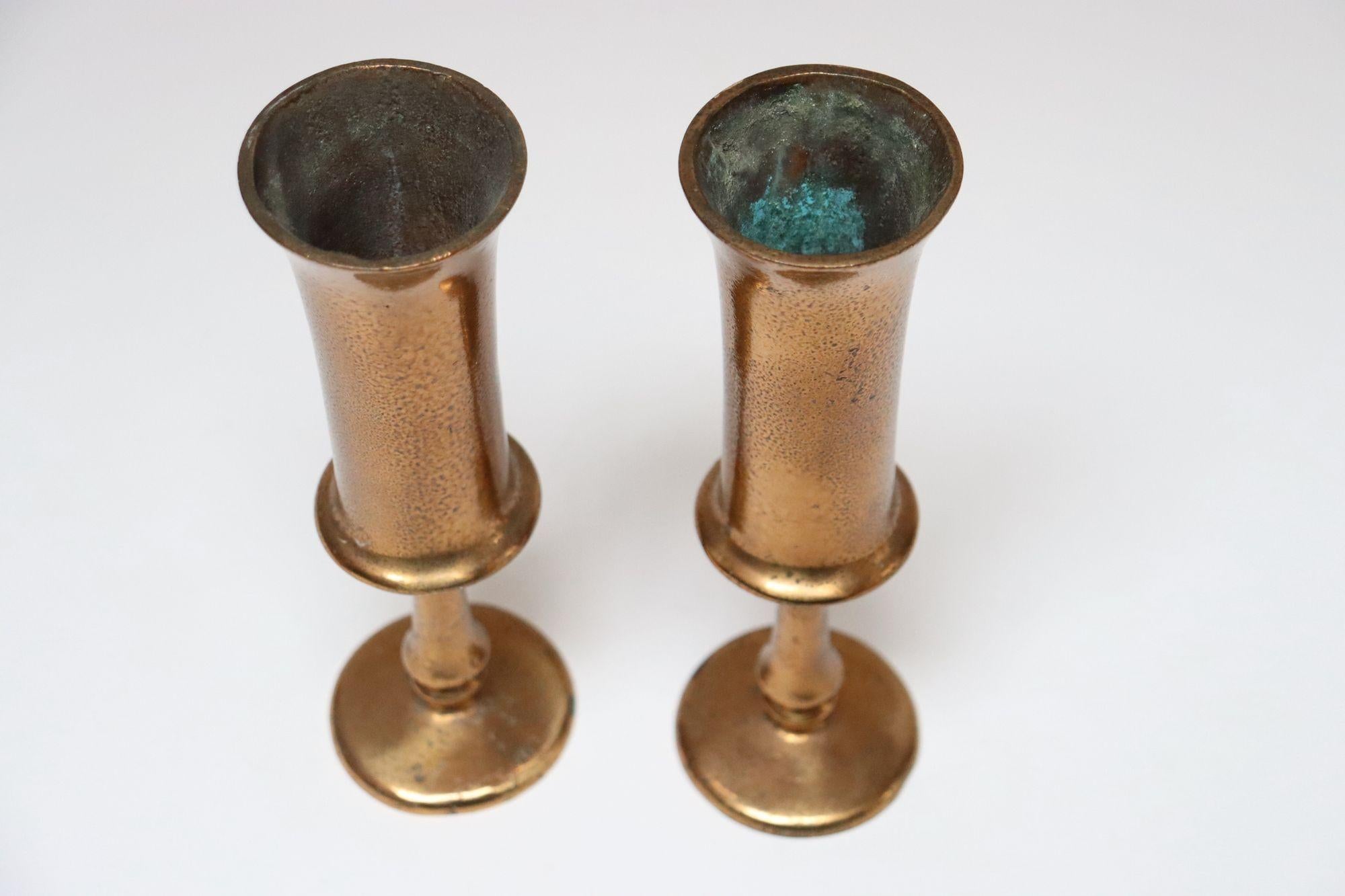 Pair of Vintage Arts and Crafts Style Copper Goblets / Bud Vases For Sale 1
