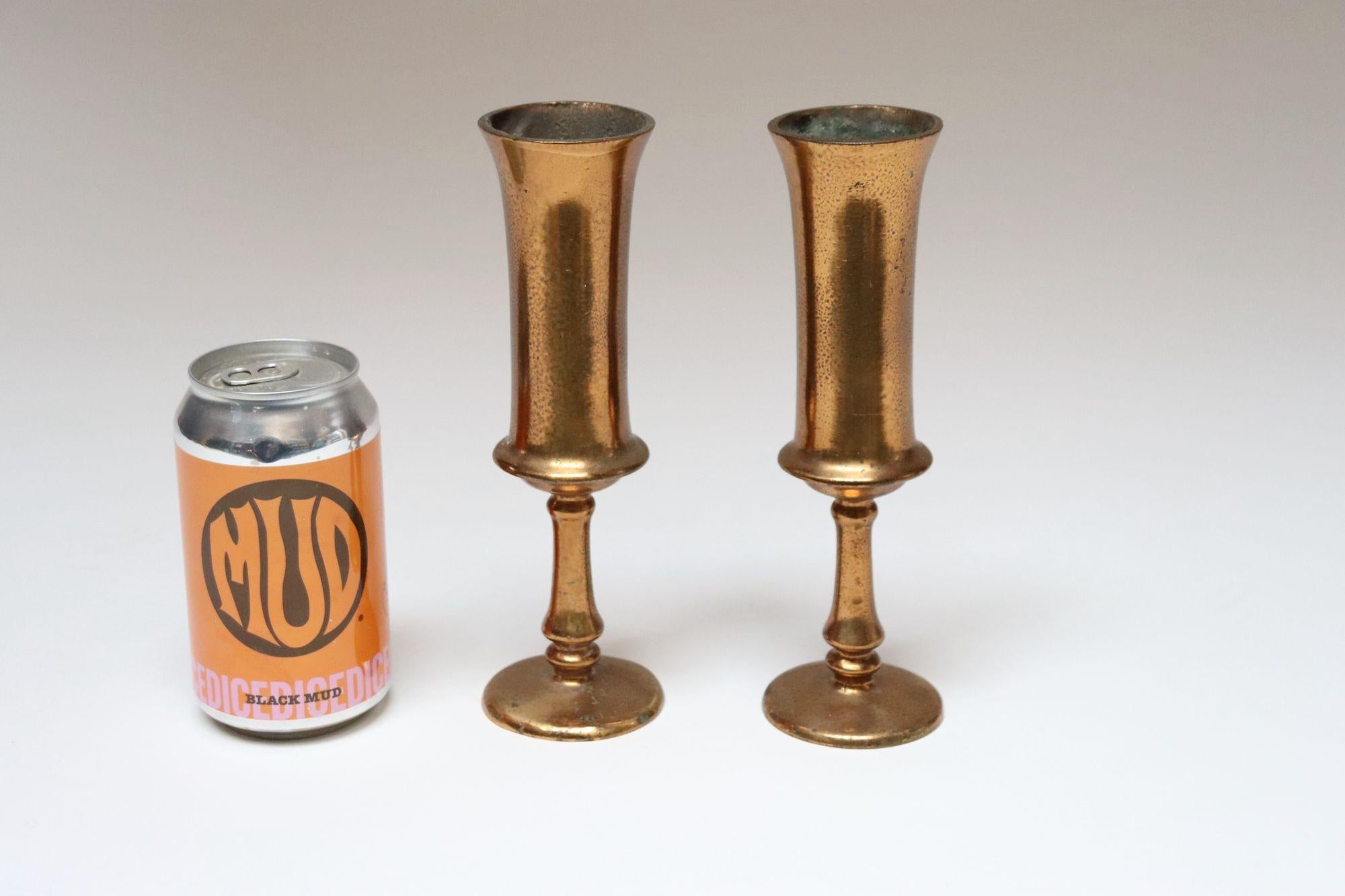 Pair of Vintage Arts and Crafts Style Copper Goblets / Bud Vases For Sale 2