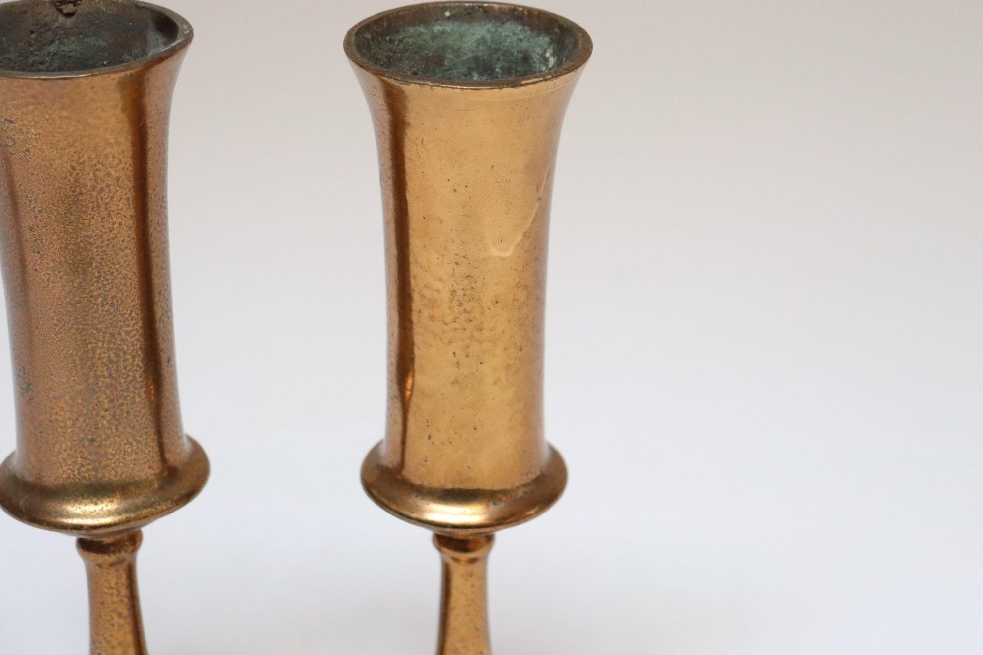 Pair of Vintage Arts and Crafts Style Copper Goblets / Bud Vases For Sale 4