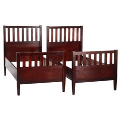 Pair of Vintage Arts & Crafts Stickley School Mahogany Twin Bed Frames 20thC