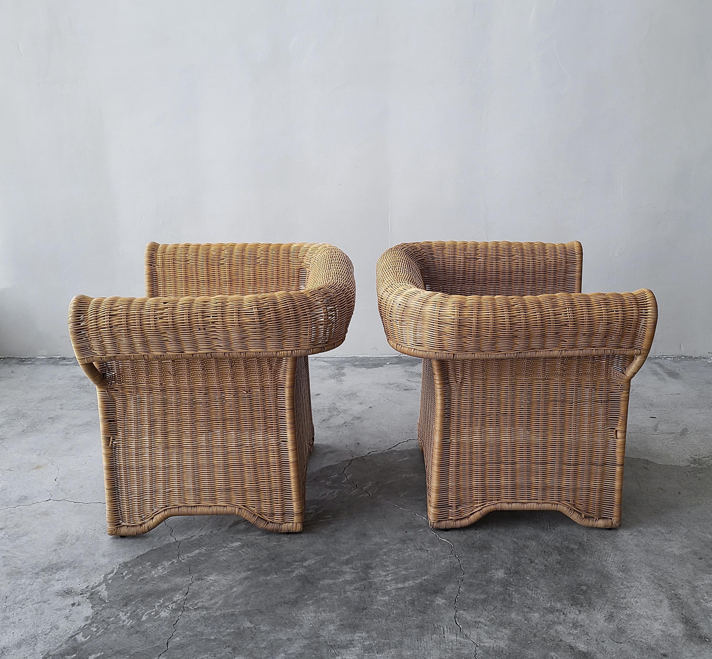 Bohemian Pair of Vintage Arurog Wicker Chairs
