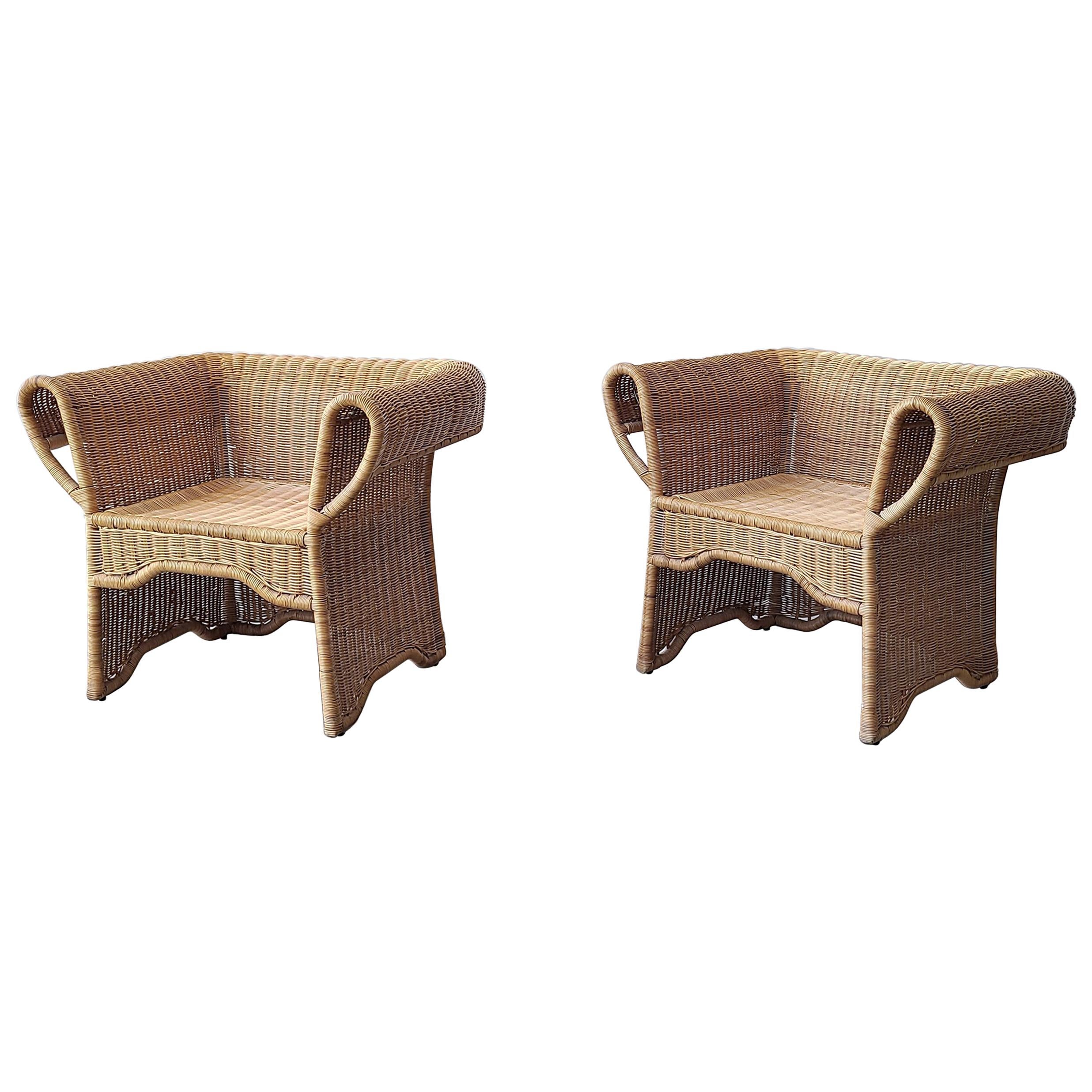 Pair of Vintage Arurog Wicker Chairs