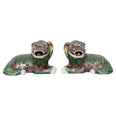 Pareja de Figuritas de cerámica esmaltada asiática vintage Perros Foo