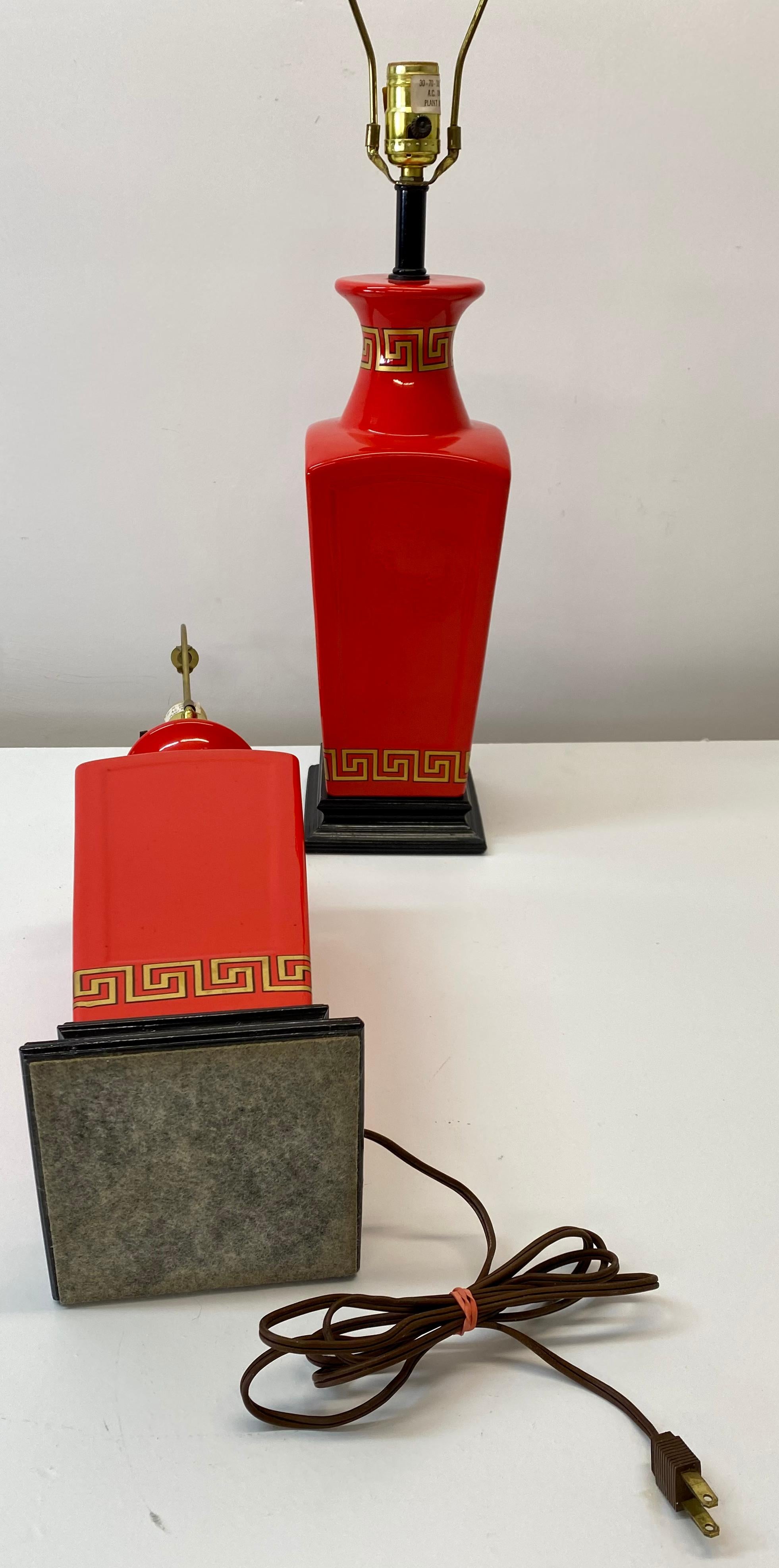 Pair of Vintage Asian Inspired Chinese Red Table Lamps, circa 1960 In Good Condition For Sale In San Francisco, CA