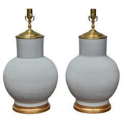 Pareja de lámparas de sobremesa de jengibre de porcelana asiática - USA Wired