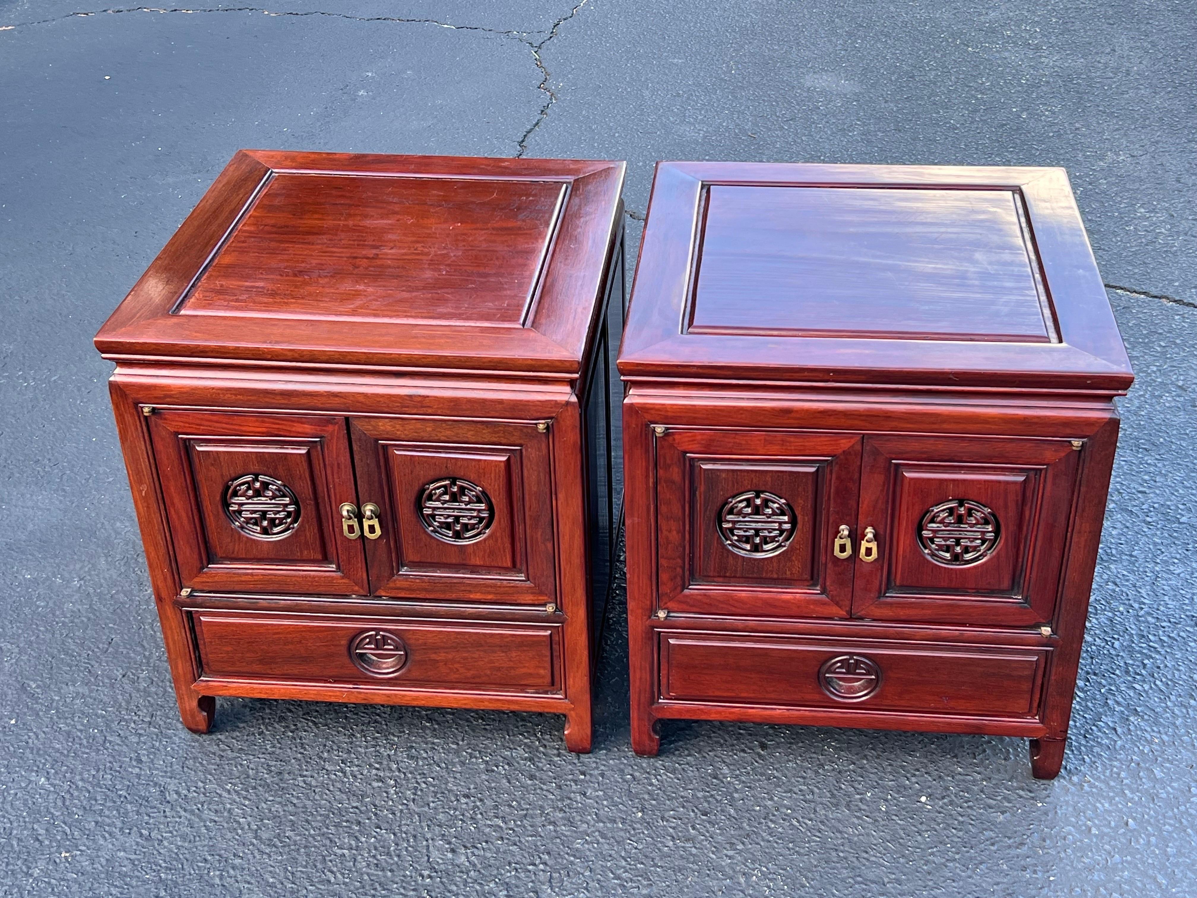 Pair of Vintage Asian Rosewood Nightstands by George Zee For Sale 6