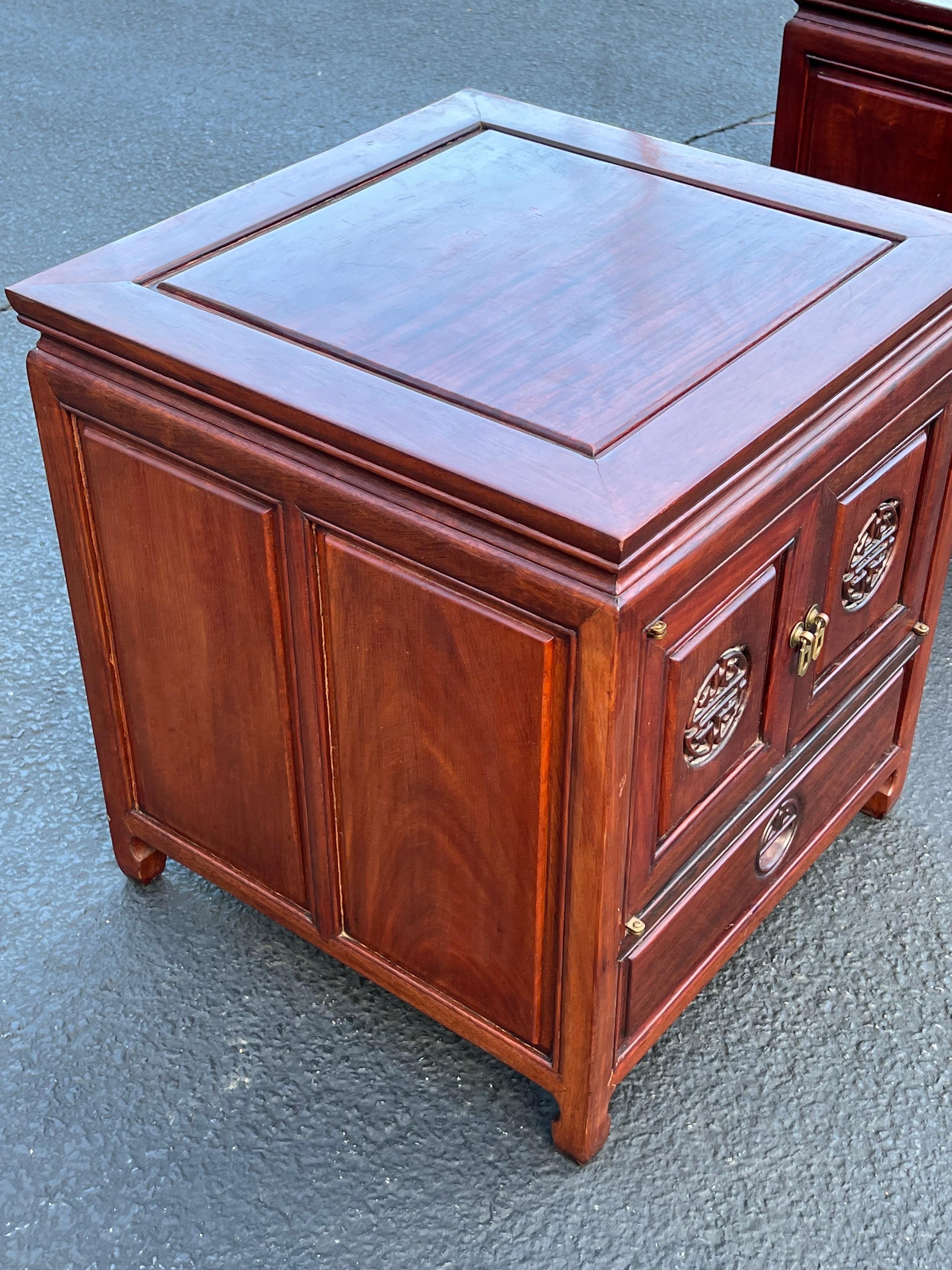 Pair of Vintage Asian Rosewood Nightstands by George Zee For Sale 8