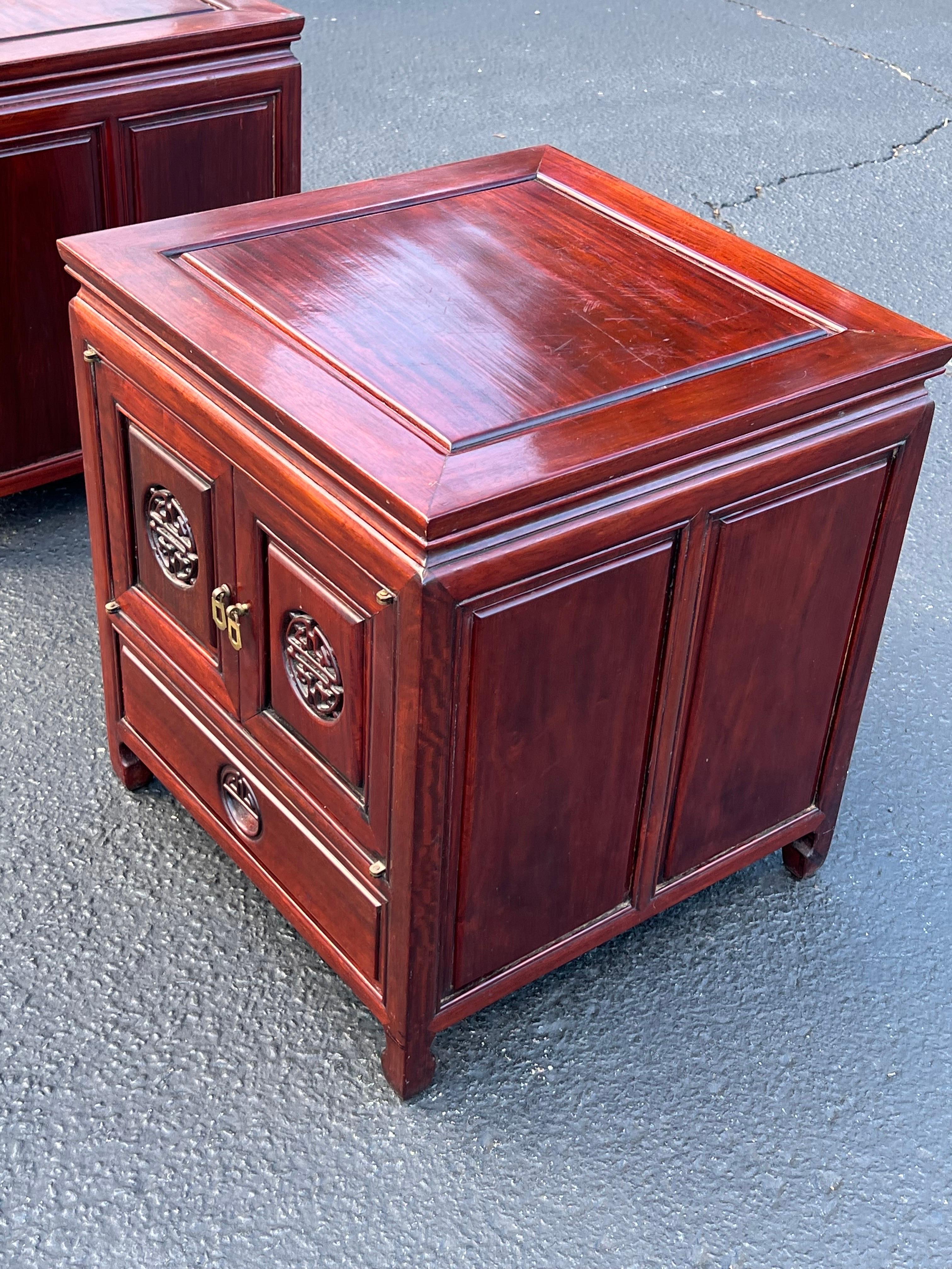 Pair of Vintage Asian Rosewood Nightstands by George Zee For Sale 10