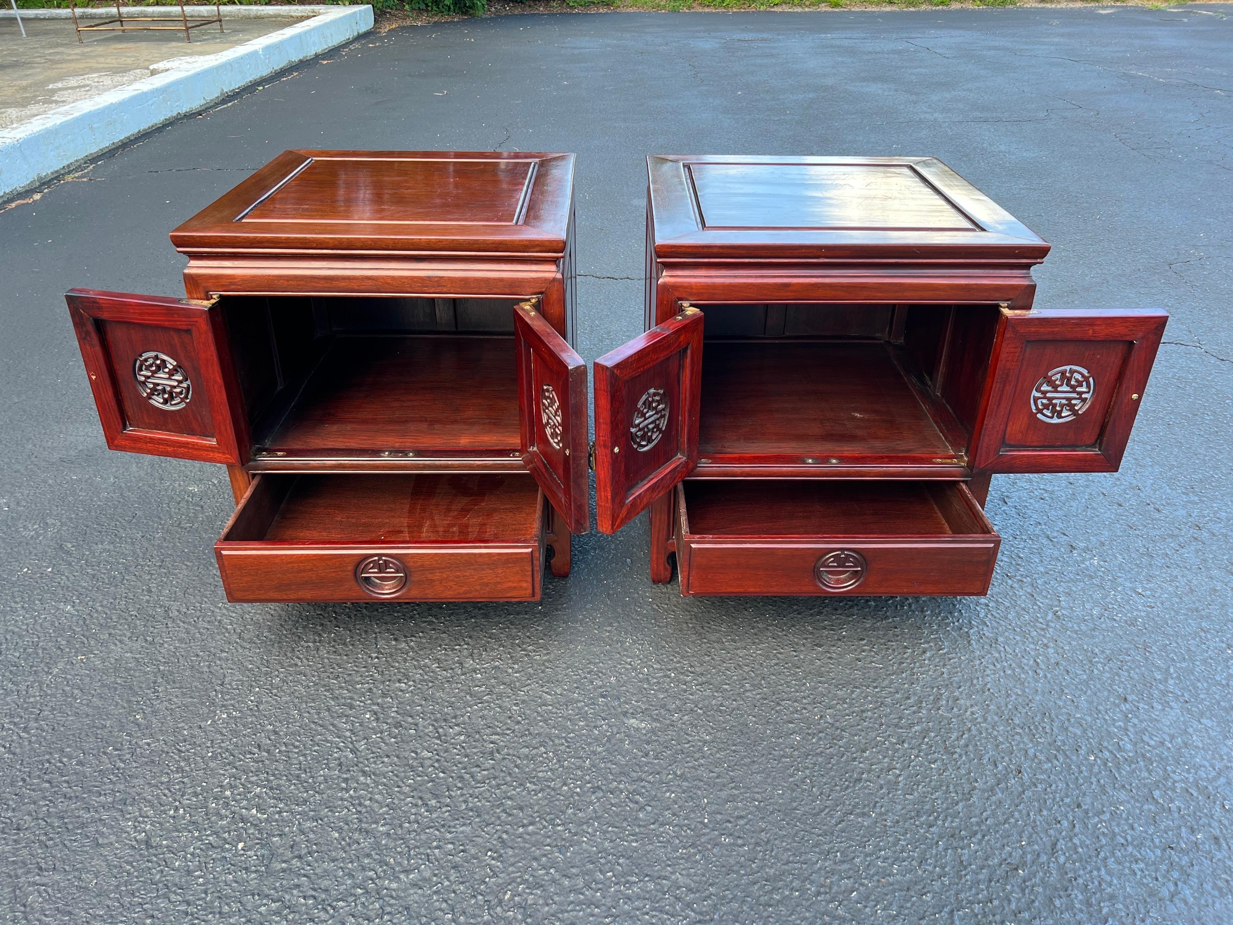 Pair of Vintage Asian Rosewood Nightstands by George Zee For Sale 12