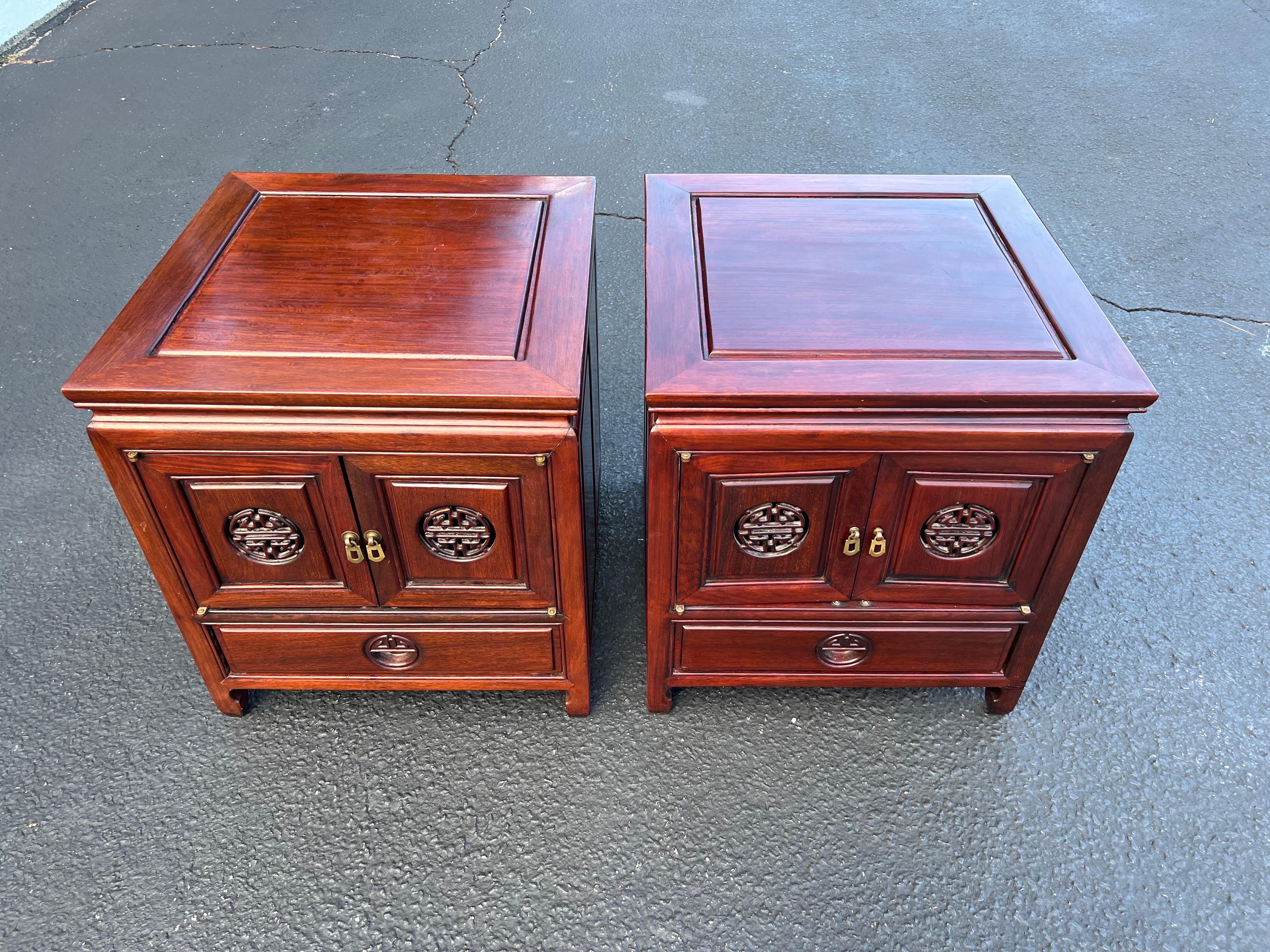 Pair of Vintage Asian Rosewood Nightstands by George Zee For Sale 13