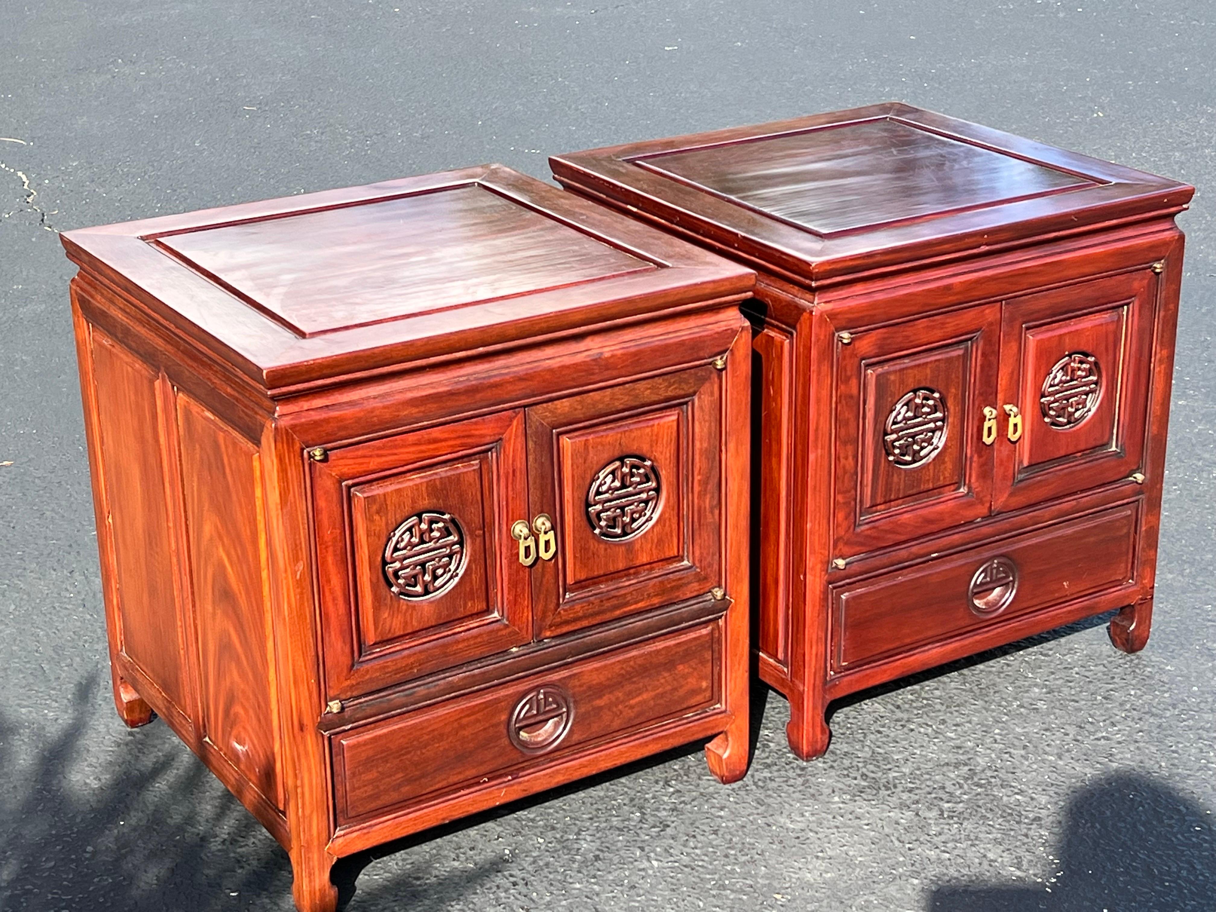 Pair of Vintage Asian Rosewood Nightstands by George Zee For Sale 2