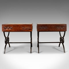 Pair of Vintage Asian Side Tables Heavy Carved Teak Coffee Glass