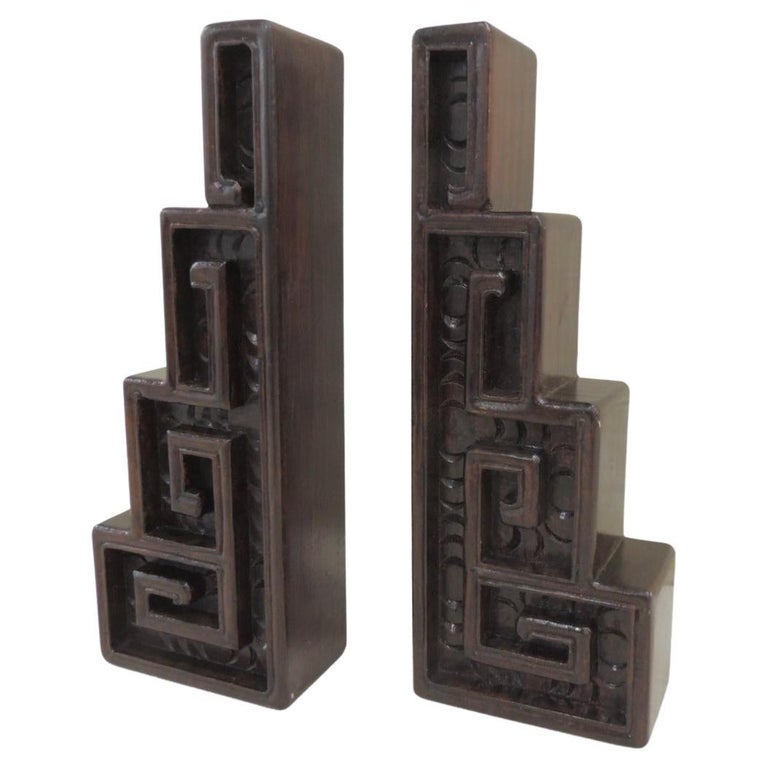 Pair of Vintage Asian Wood Bookends For Sale at 1stDibs