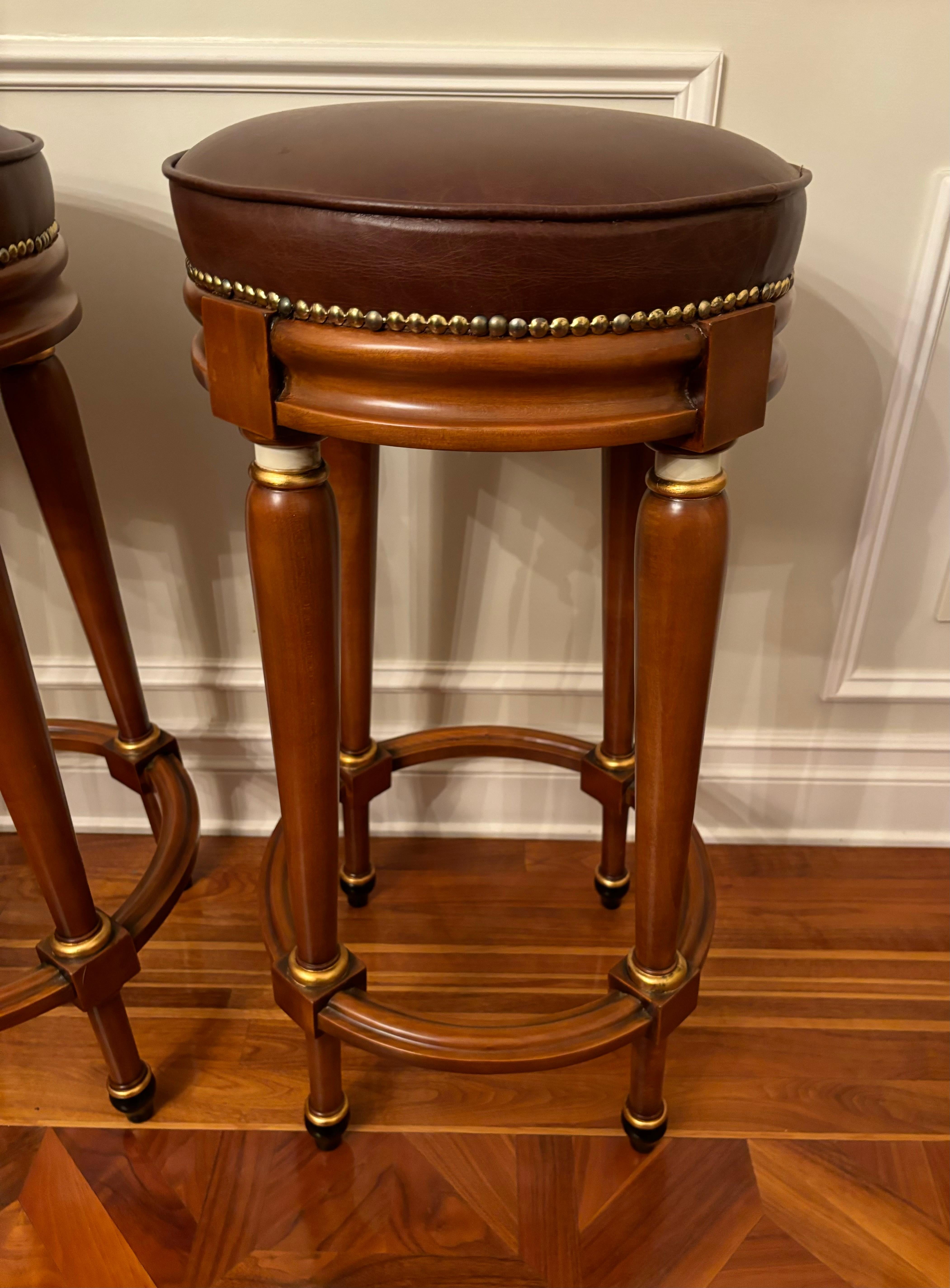 Modern Pair of Vintage Asnaghi Interiors Bar Stools With Faux Leather Seats For Sale