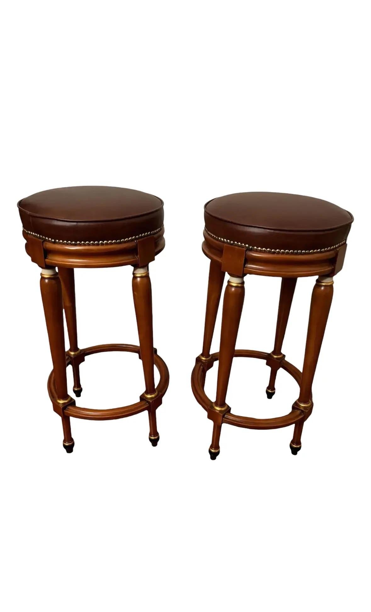 Pair of Vintage Asnaghi Interiors Bar Stools With Faux Leather Seats In Good Condition For Sale In Hopewell, NJ
