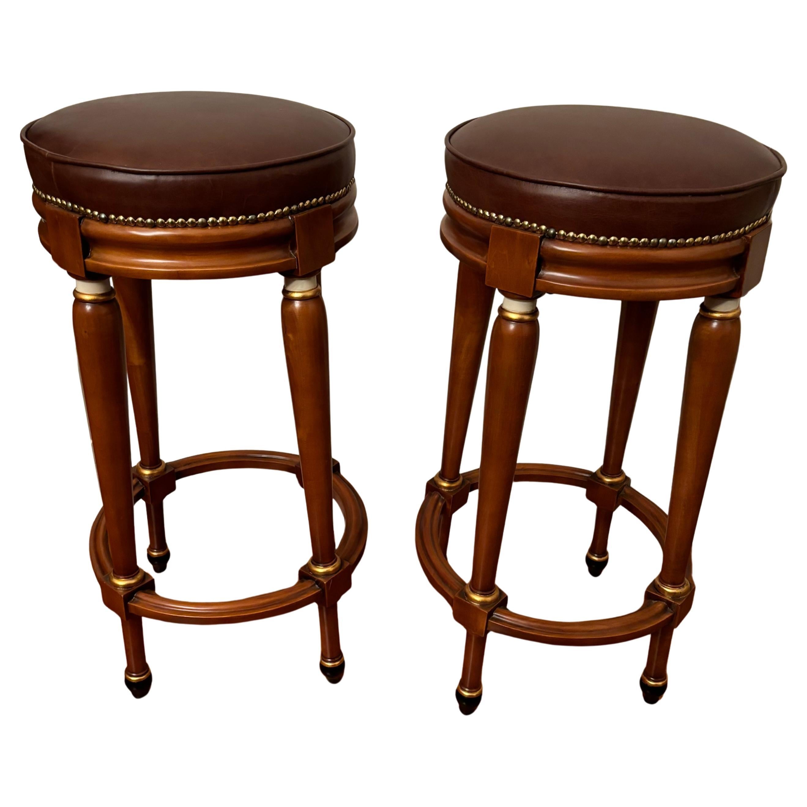 Pair of Vintage Asnaghi Interiors Bar Stools With Faux Leather Seats