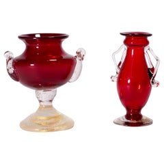 Pareja de mini jarrones de capullos vintage AVEM, Murano Italia, Firmados