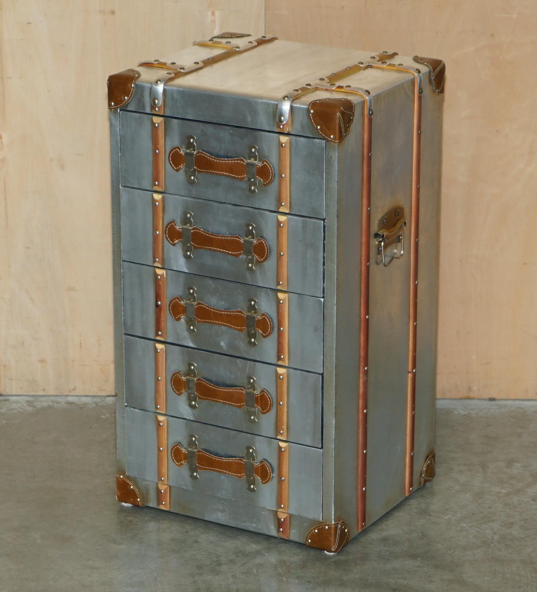PAIR OF VINTAGE AVIATOR PILOT STYLE POLISH ALUMINIUM NIGHTSTAND BEDSIDE TABLEs 7